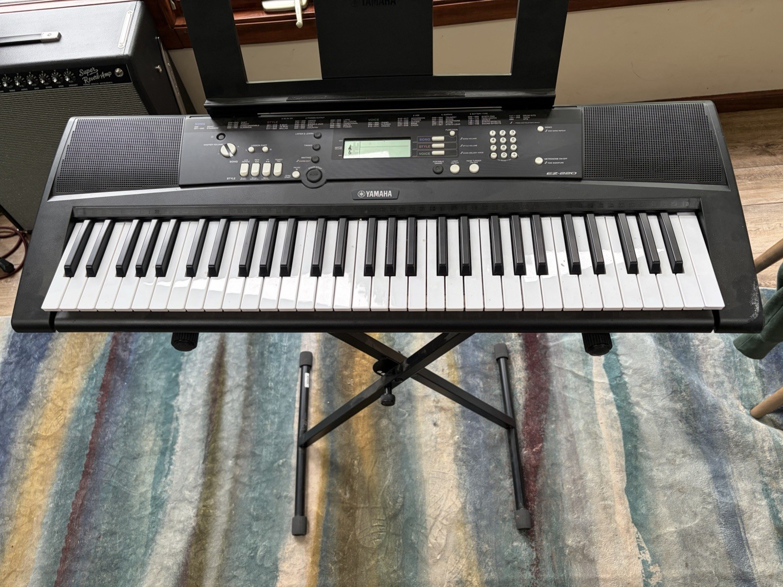 Yamaha EZ-220 61-Key Portable Electronic Keyboard Black w/ Stand, Music Rest