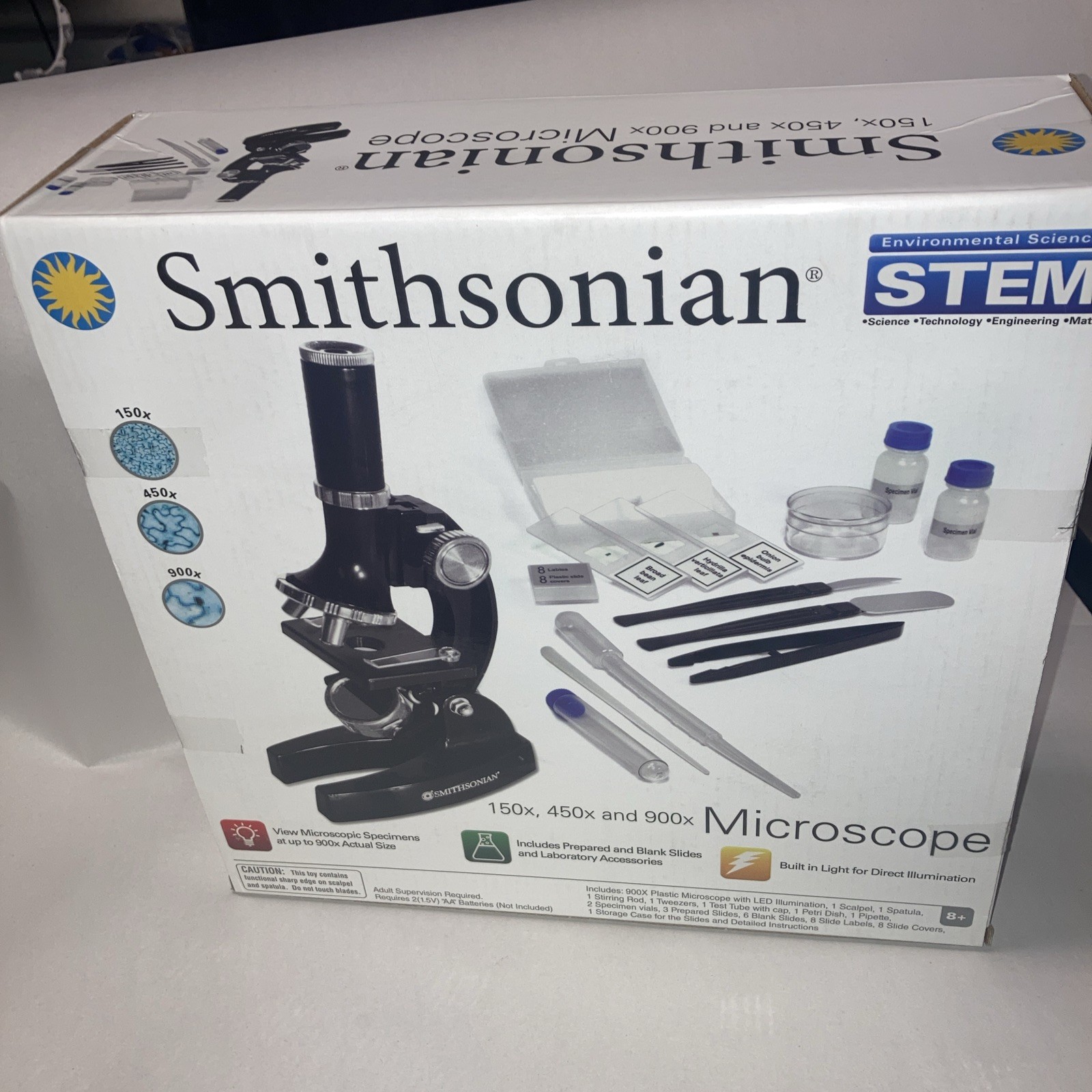 MICROSCOPE KIT/ BUILT-IN LIGHT SMITHSONIAN 150x / 450x / 900x New In Box