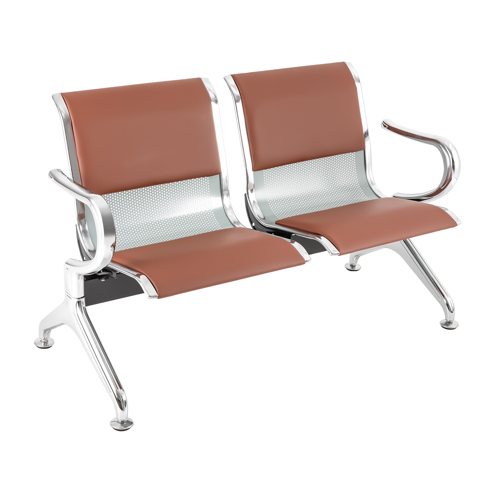 Waiting Room Chair Reception Guest Chair Office Bank Airport Bench 2 Seat, Brown
