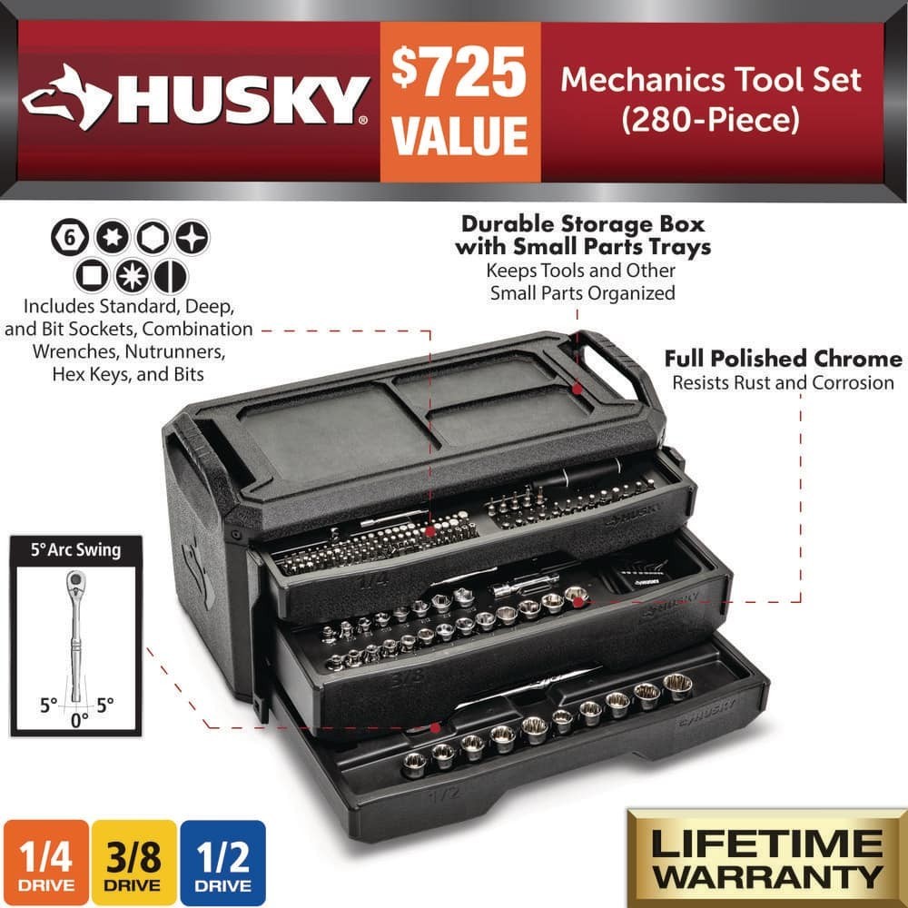 Mechanics Tool Set Kit Socket 280 Piece Case Tools Sae Metric Drive Box Ratchet