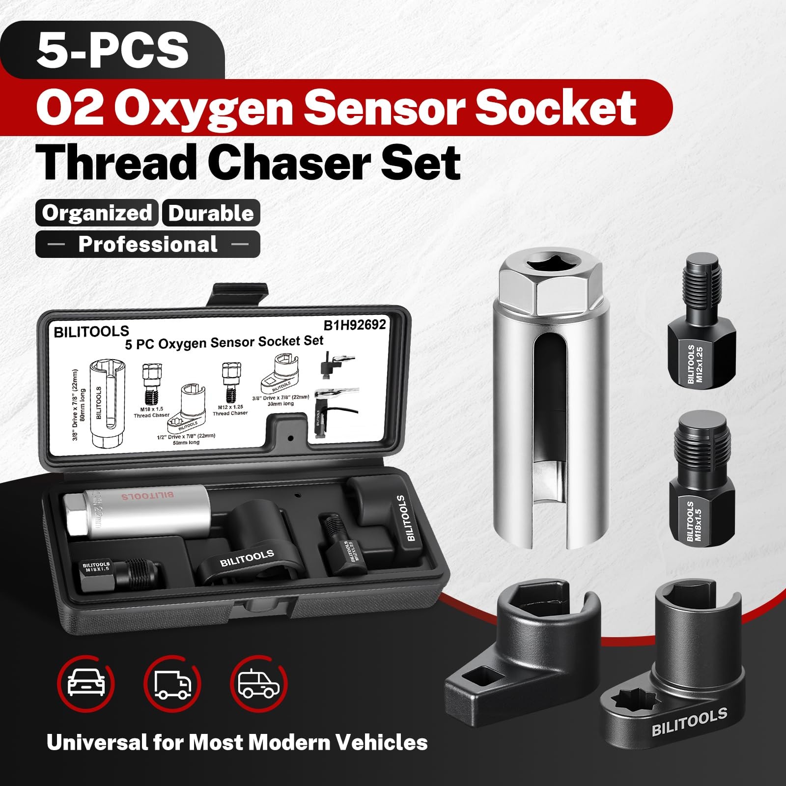 Extractor Sensor Oxigeno O2 Sonda Lambda Socket Set 22mm Thread Chaser Tool 5PCS