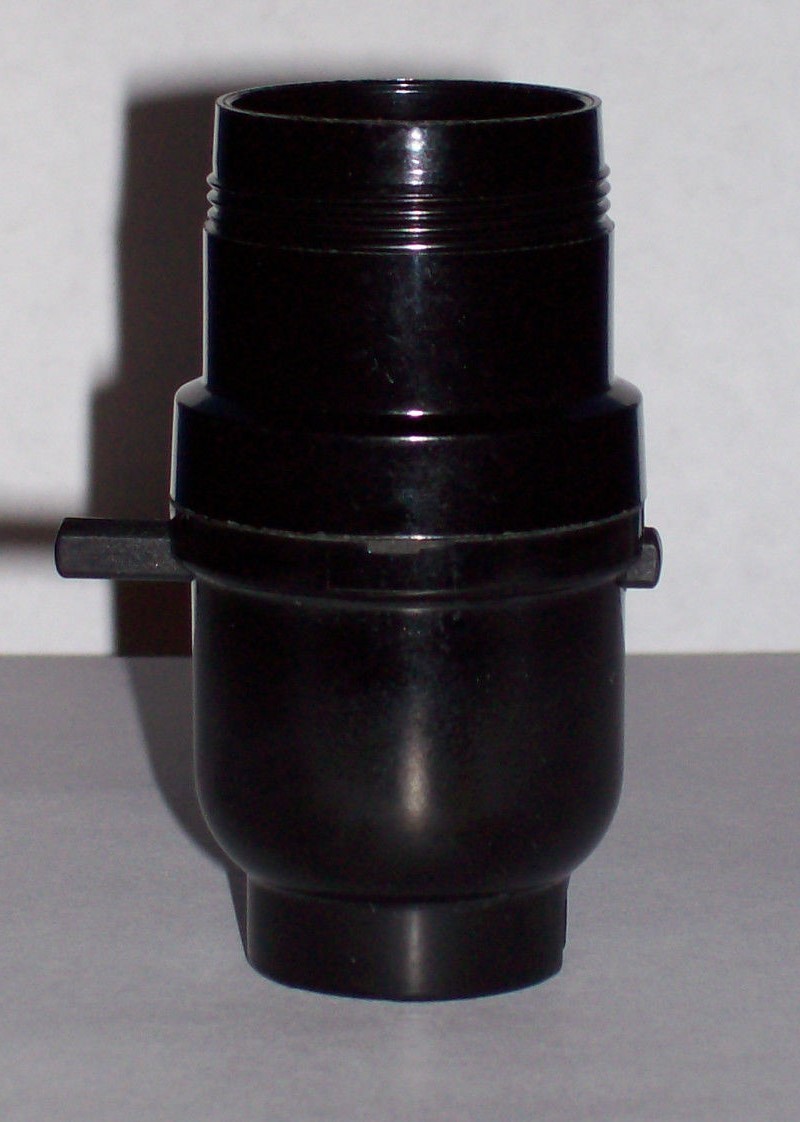 BLACK BAKELITE PUSH THRU LAMP SOCKET WITH UNO THREADS E26 LAMP PART NEW 30543J