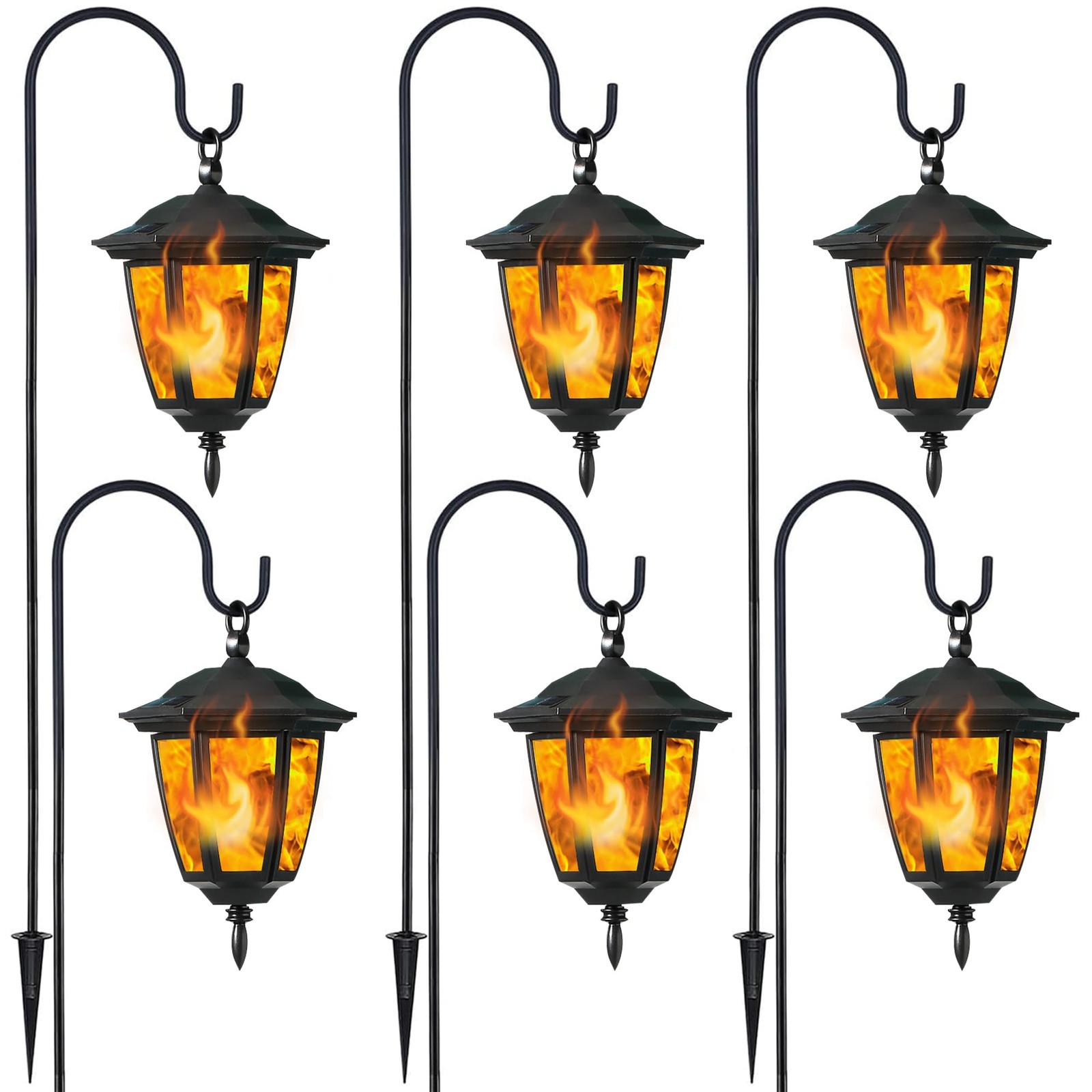 Dynaming 6 Pack Solar Flame Hanging Lights Outdoor, 6 Pack, Warm White