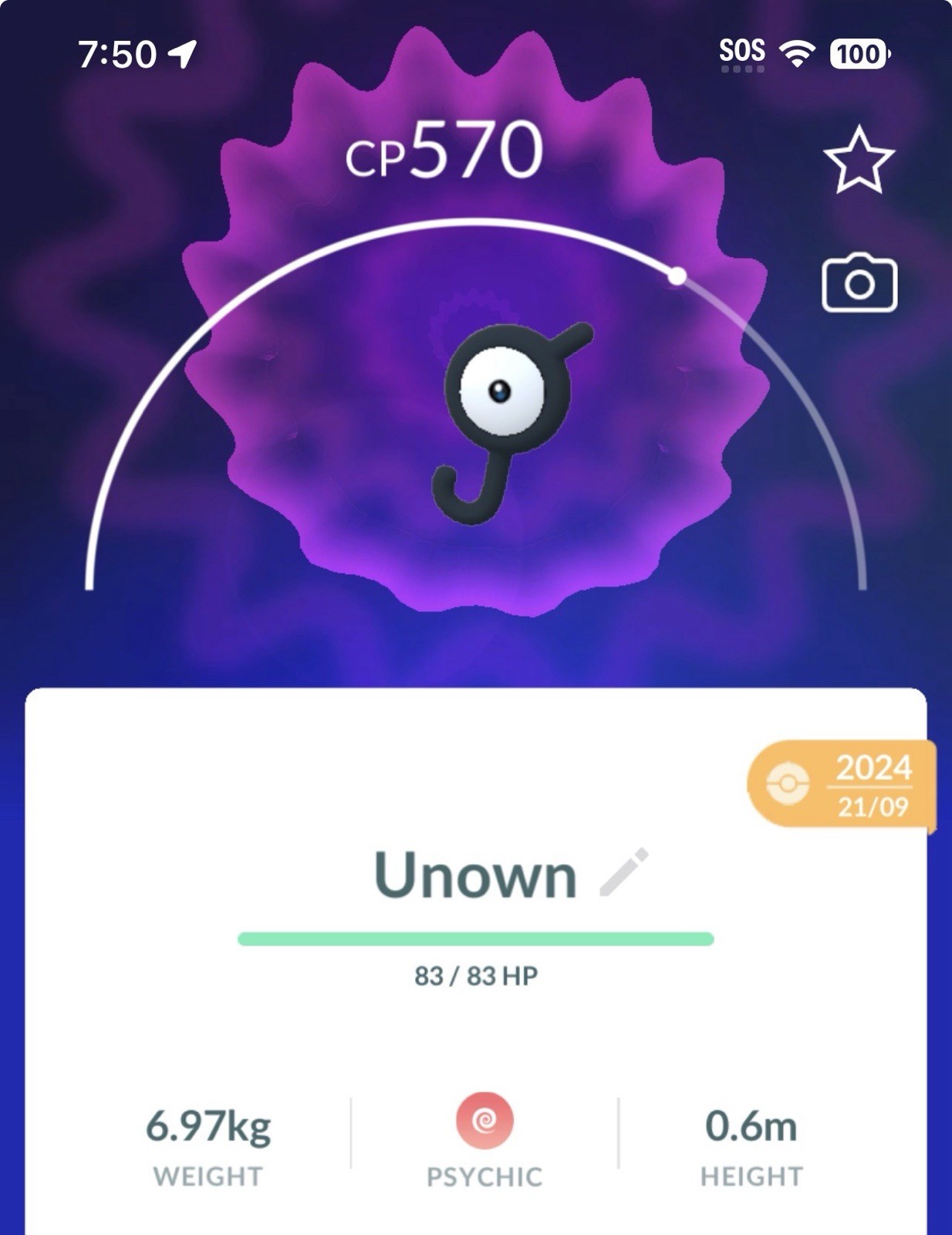 Pokemon Go - Unown J - Normal (Not Shiny)