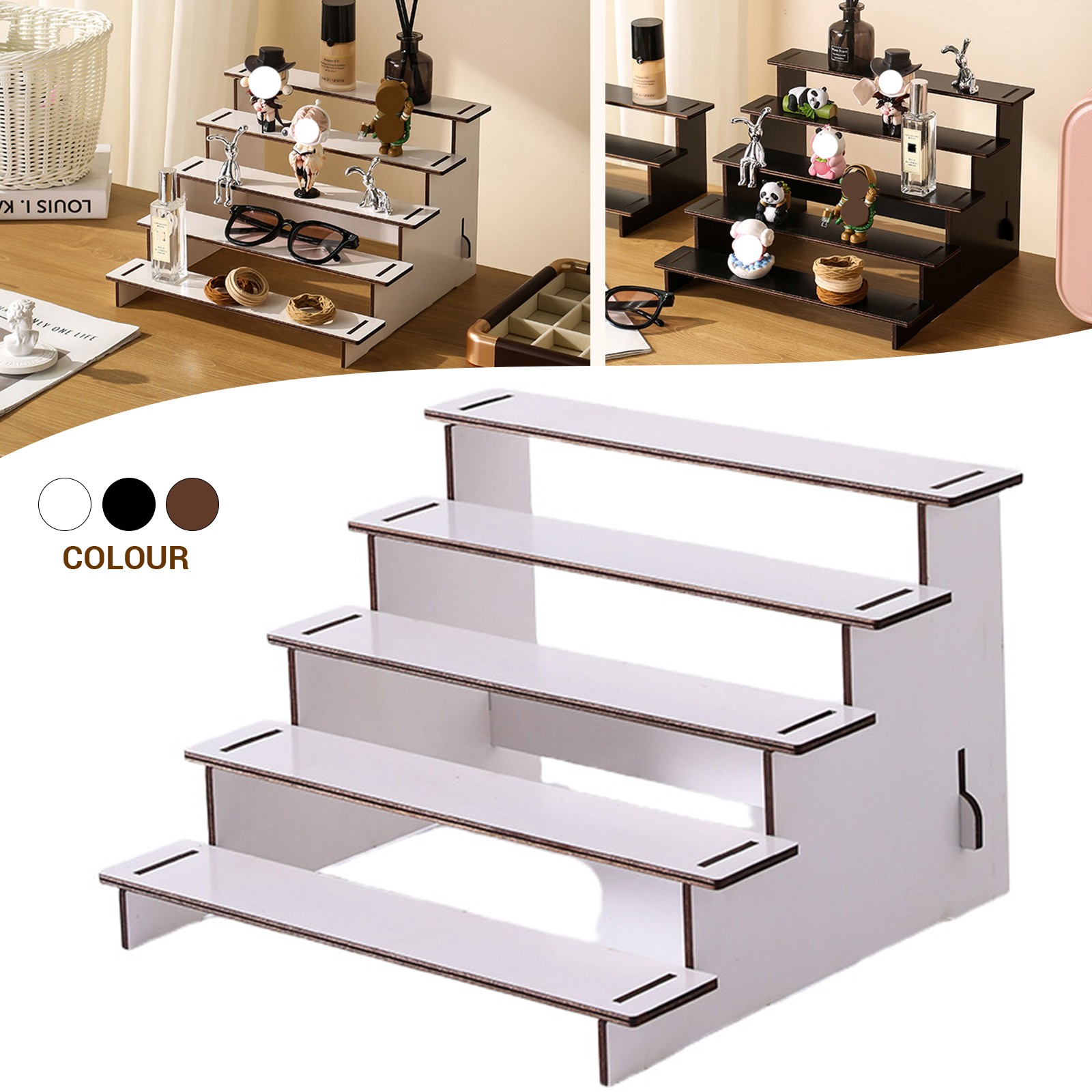 5-Tier Wooden Display Shelf Makeup Organizer Cosmetic Storage Perfume Holder