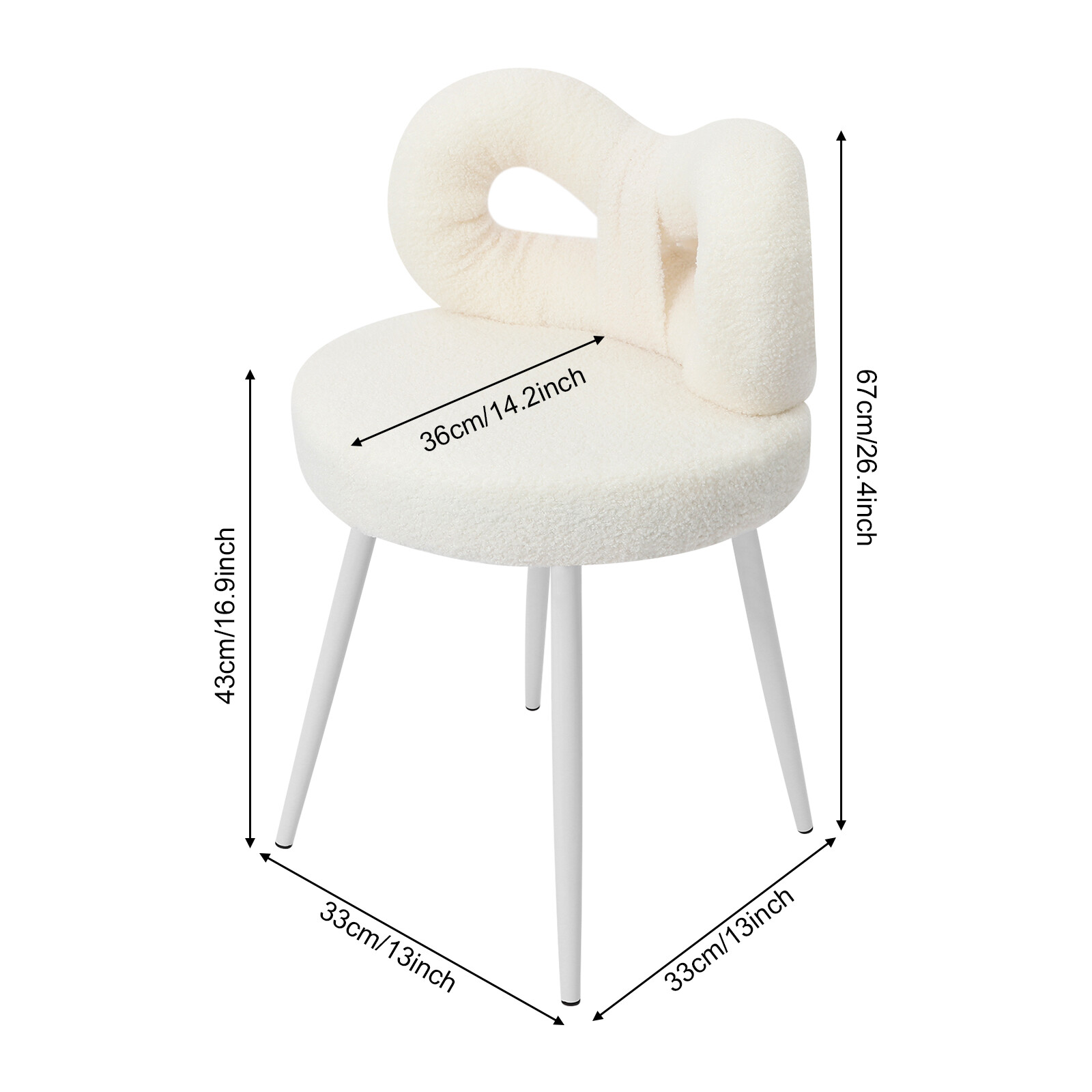 White Cute Bow Backrest Chair Ergonomic Design Bedroom Chair Fit Bedroom / Study