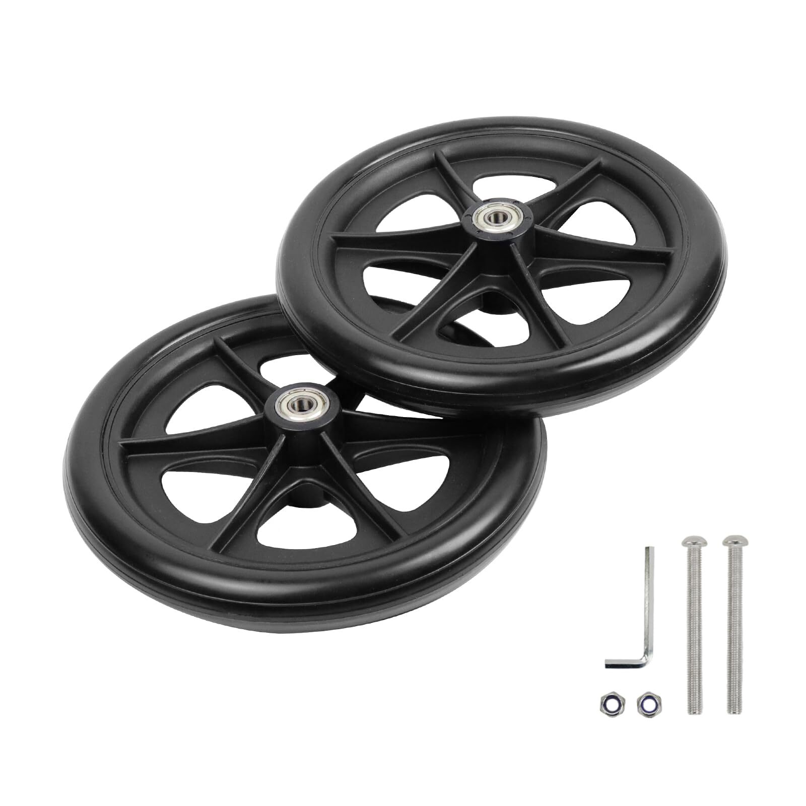 2Pcs Rollator Wheel - 8" Anti-Slip Black Nylon & PVC Wheel with 95mm Screws &...