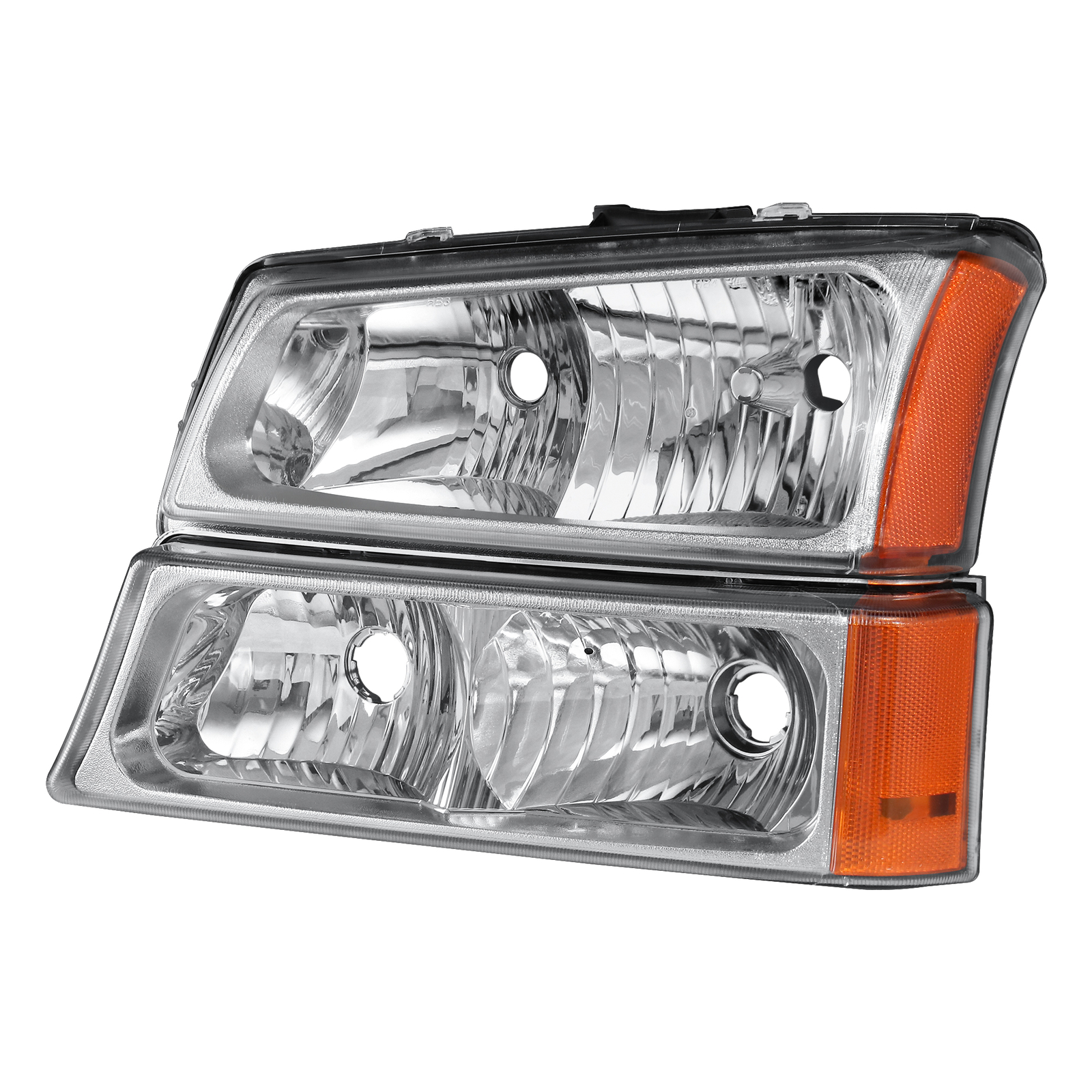 For 2003-2006 Chevy Silverado Chrome Housing Headlights & Red Tail Lights