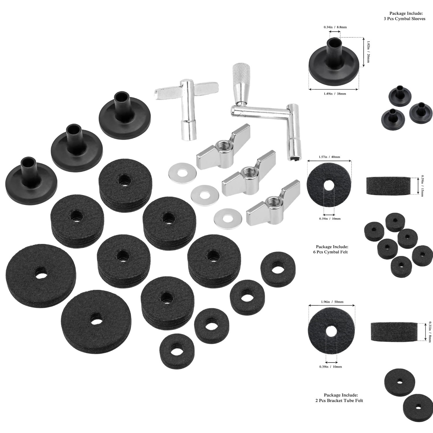 23-Piece Cymbal Accessory Set Drummers Includes Sleeves Felts Clutch Wing Nuts