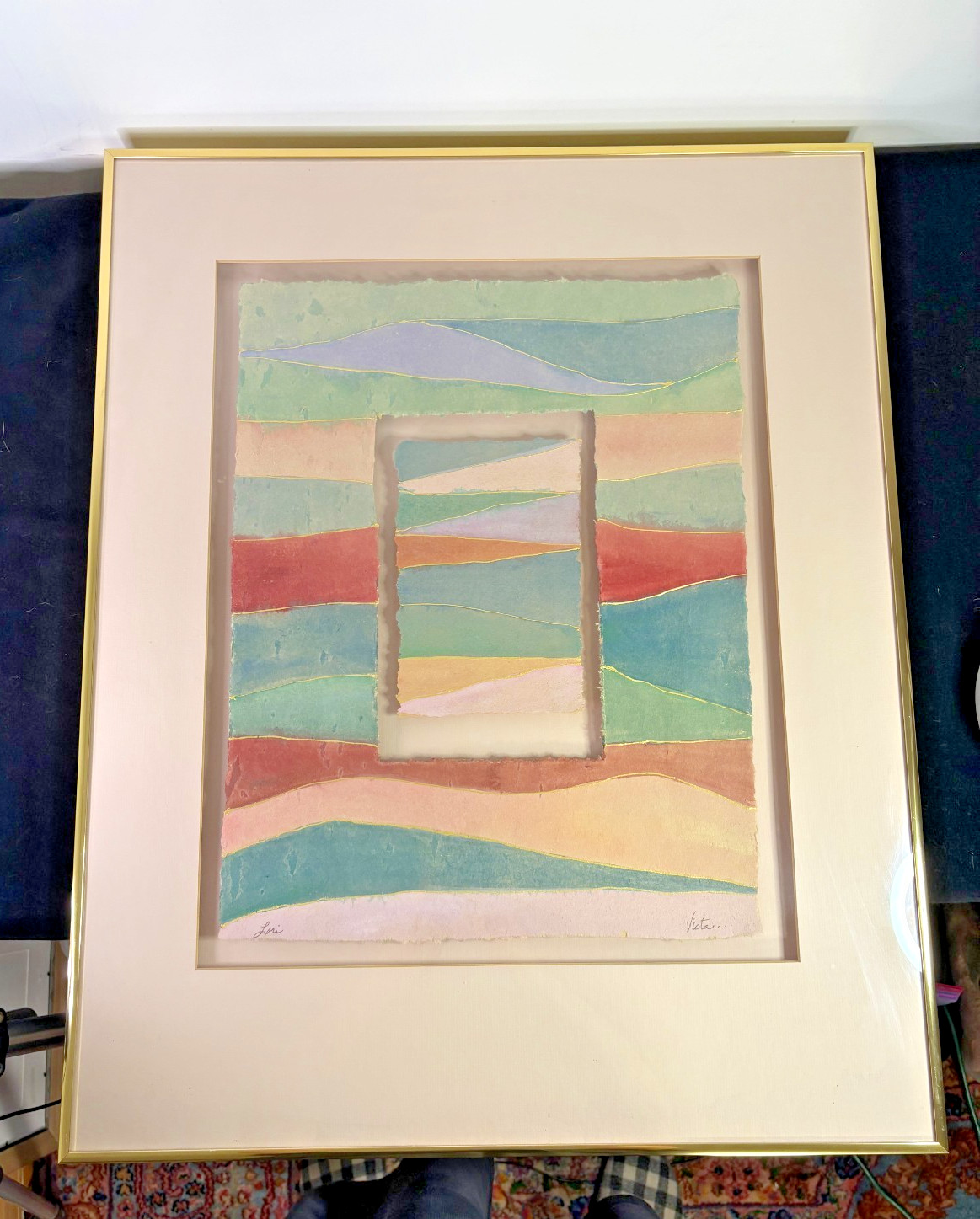 Lori “Vista” Torn Handmade Paper Collage Framed Abstract Landscape