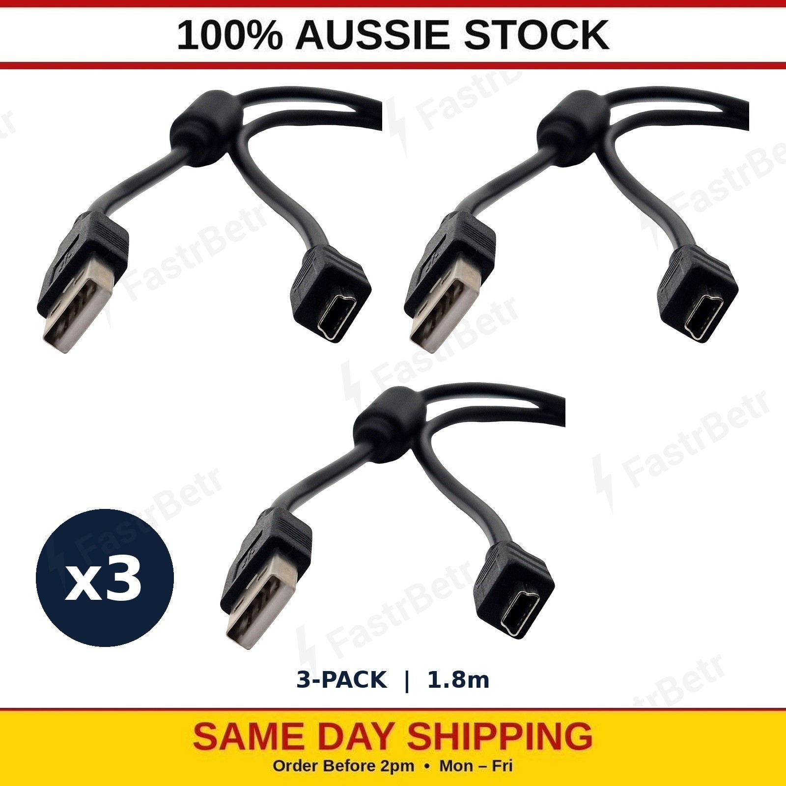PS3 Controller USB Charger Cable 180cm 3-Pack | DualShock 3 Charging Leads