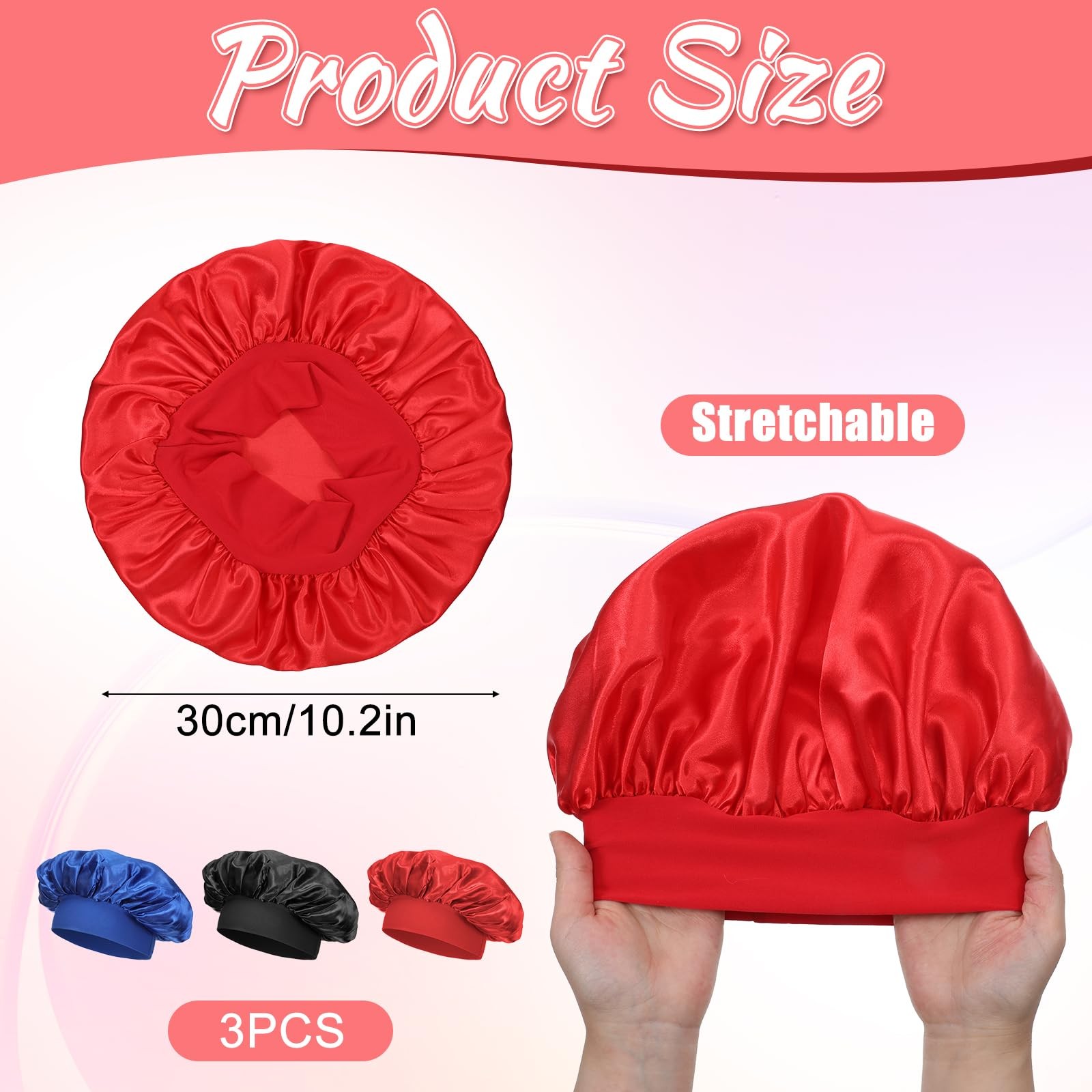 3 PCS Kids Satin Bonnet, Elastic Kids Silk Bonnet for Sleeping, Wide Band Bon...