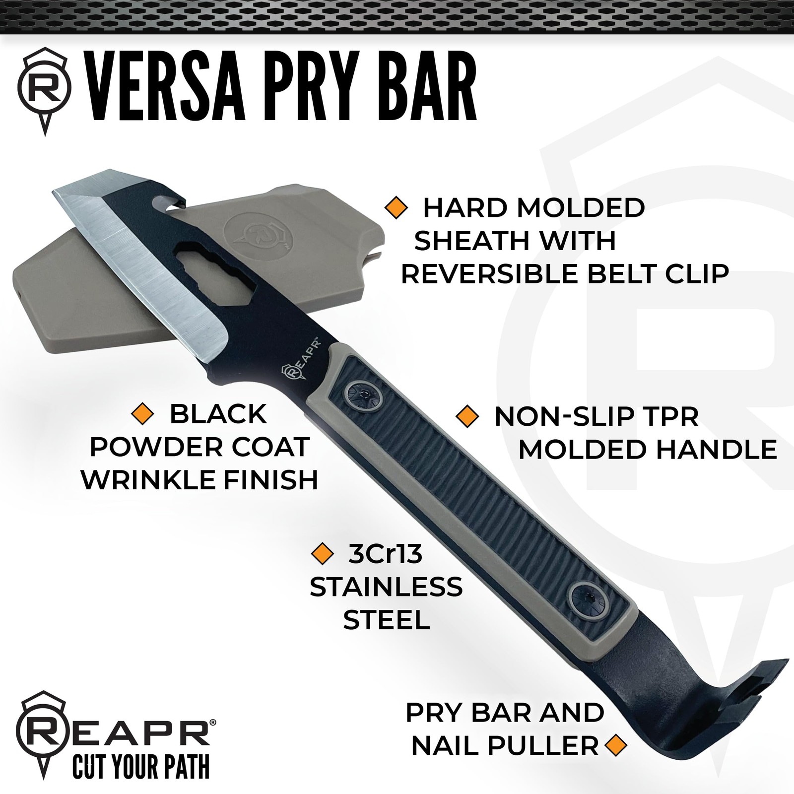 Pry Bar Multi Tool With Sheath Compact Utility Tactical Edc Camping Tan