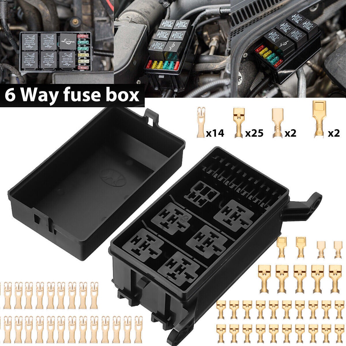 Automotive Fuse Relay Holder 12-Slot Relay Box 6Relays 6 ATC/ATO Fuses Hot
