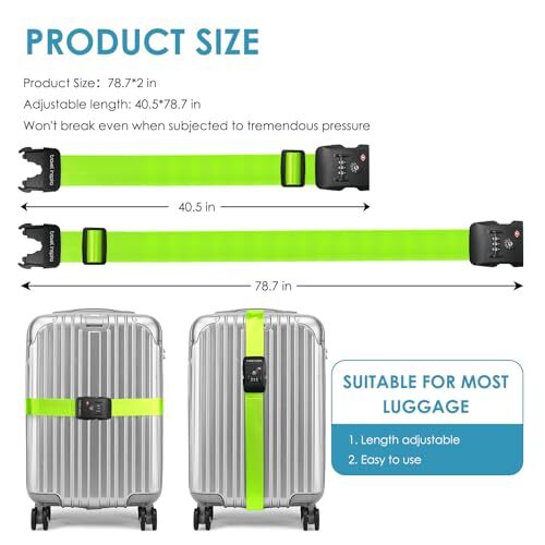 Luggage Straps with TSA Combination Lock - Adjustable, Easy Fluorescent Green