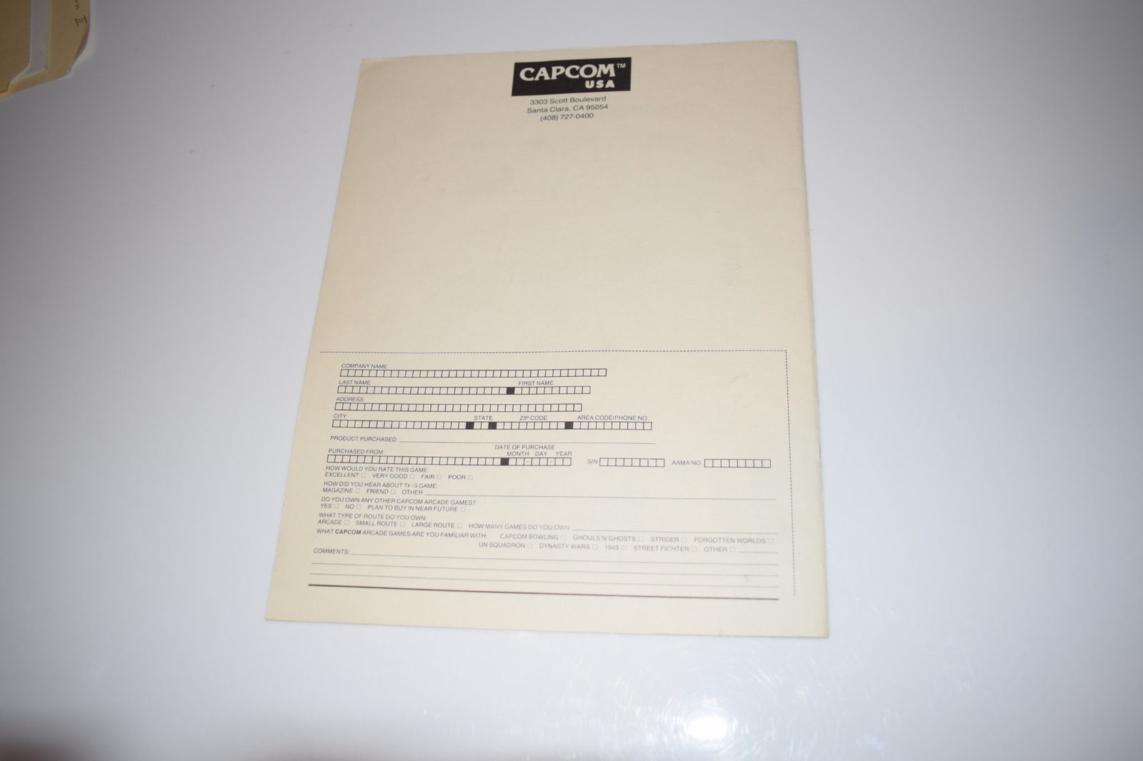 FIND FIGHT CAPCOM USA KIT INSTRUCTION MANUAL (BOOK801)