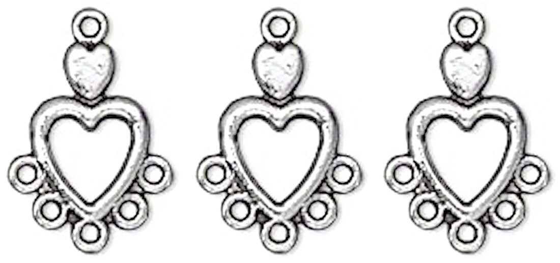 50 Antiqued Silver Pewter 14x9mm Double Heart Earring Chandelier Connectors *