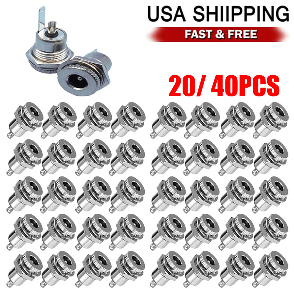 20/40X DC Power Supply Jack Plug Socket Female Panel Mount Connector 5.5mmx2.1mm