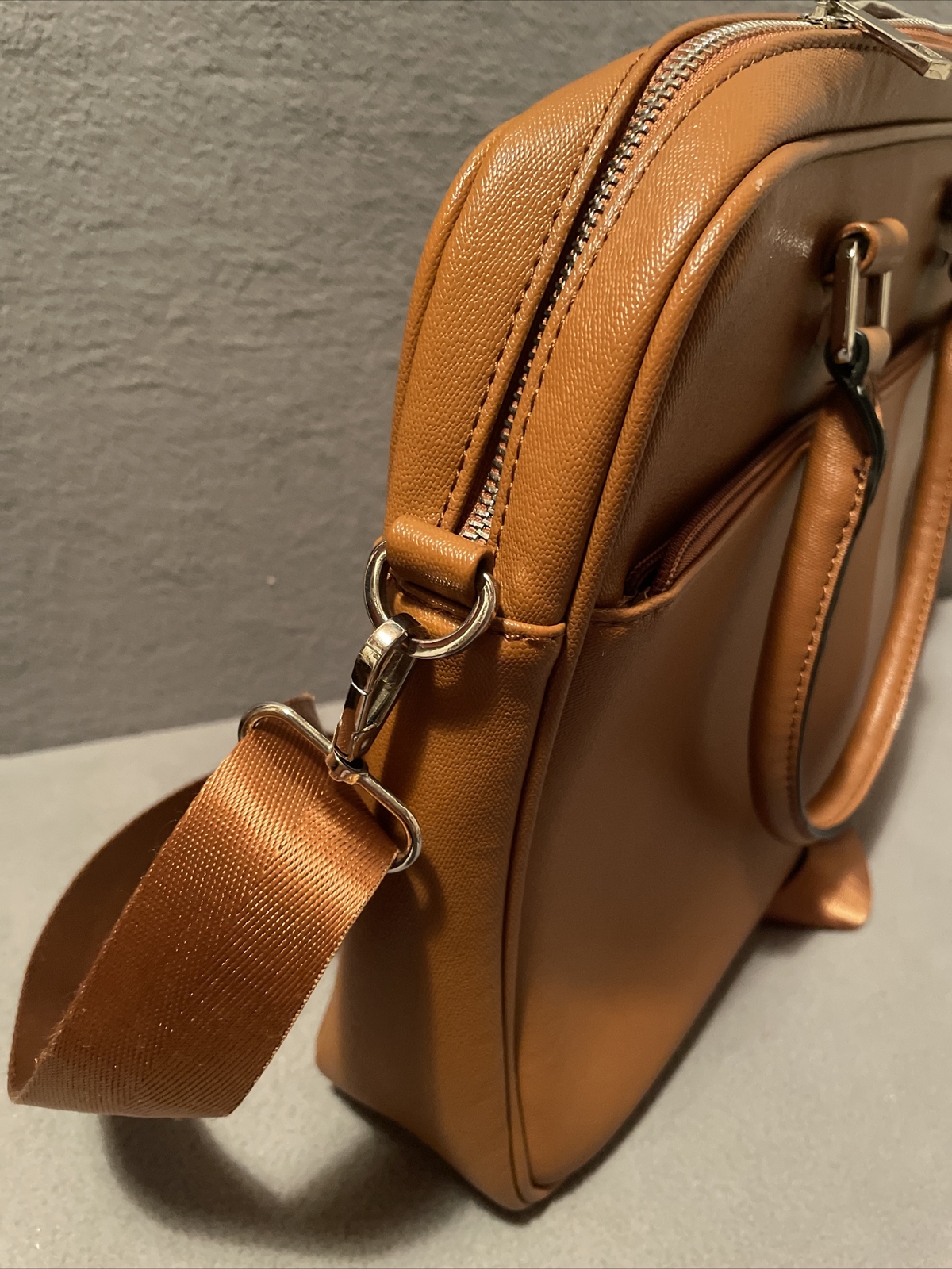 CODE Unisex Laptop Briefcase Brown Vegan Leather W Top Handle & Shoulder Strap
