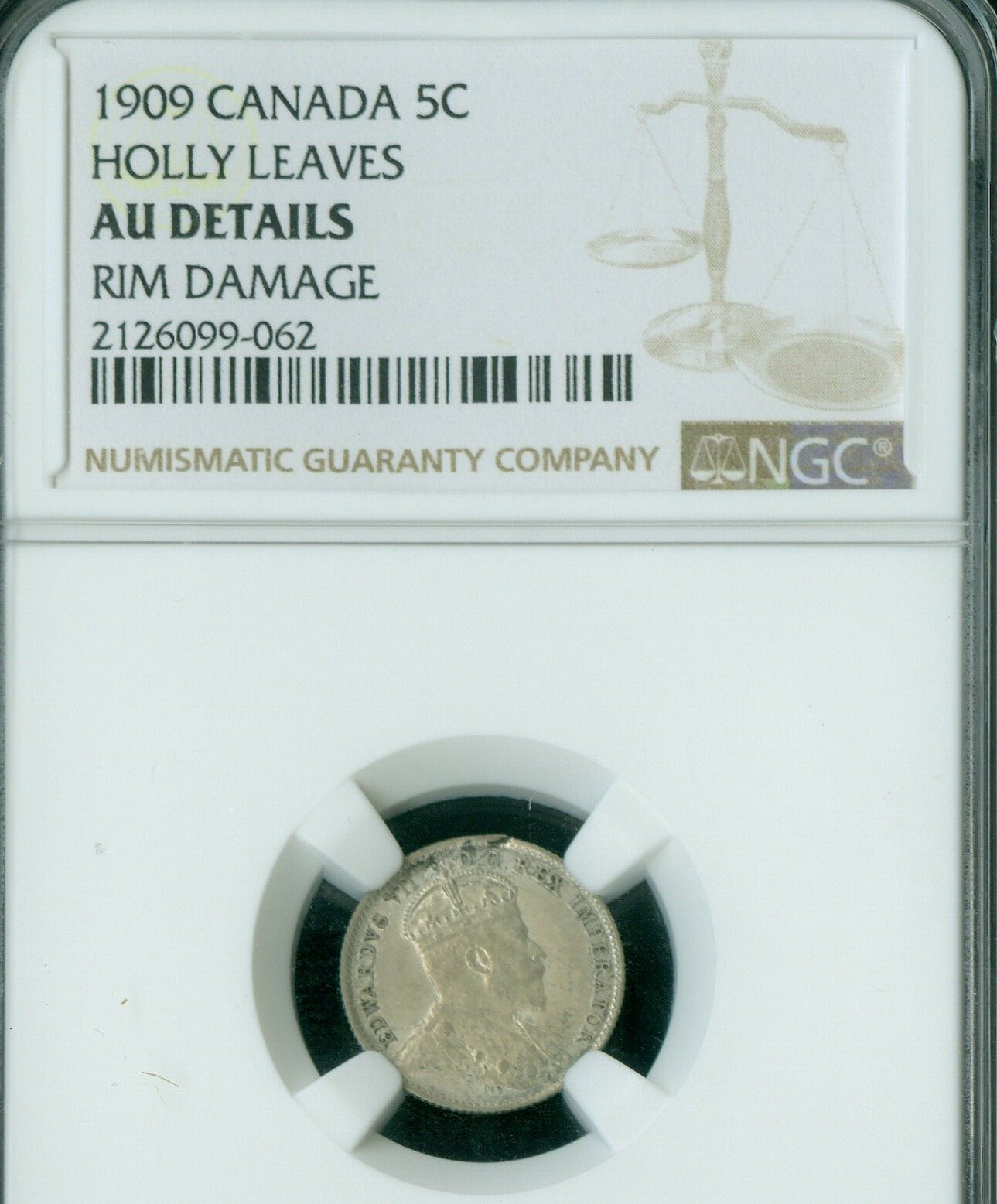 1909 HOLLY POINTED LEAVES BOW TIE NGC AU58 DETAILS  *