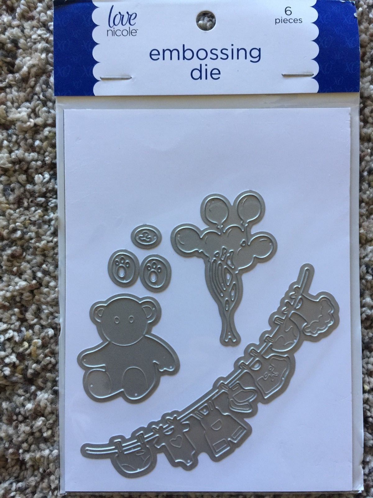 Love Nicole Embossing Die Teddy Bear, Clothes, Balloons 6 dies new