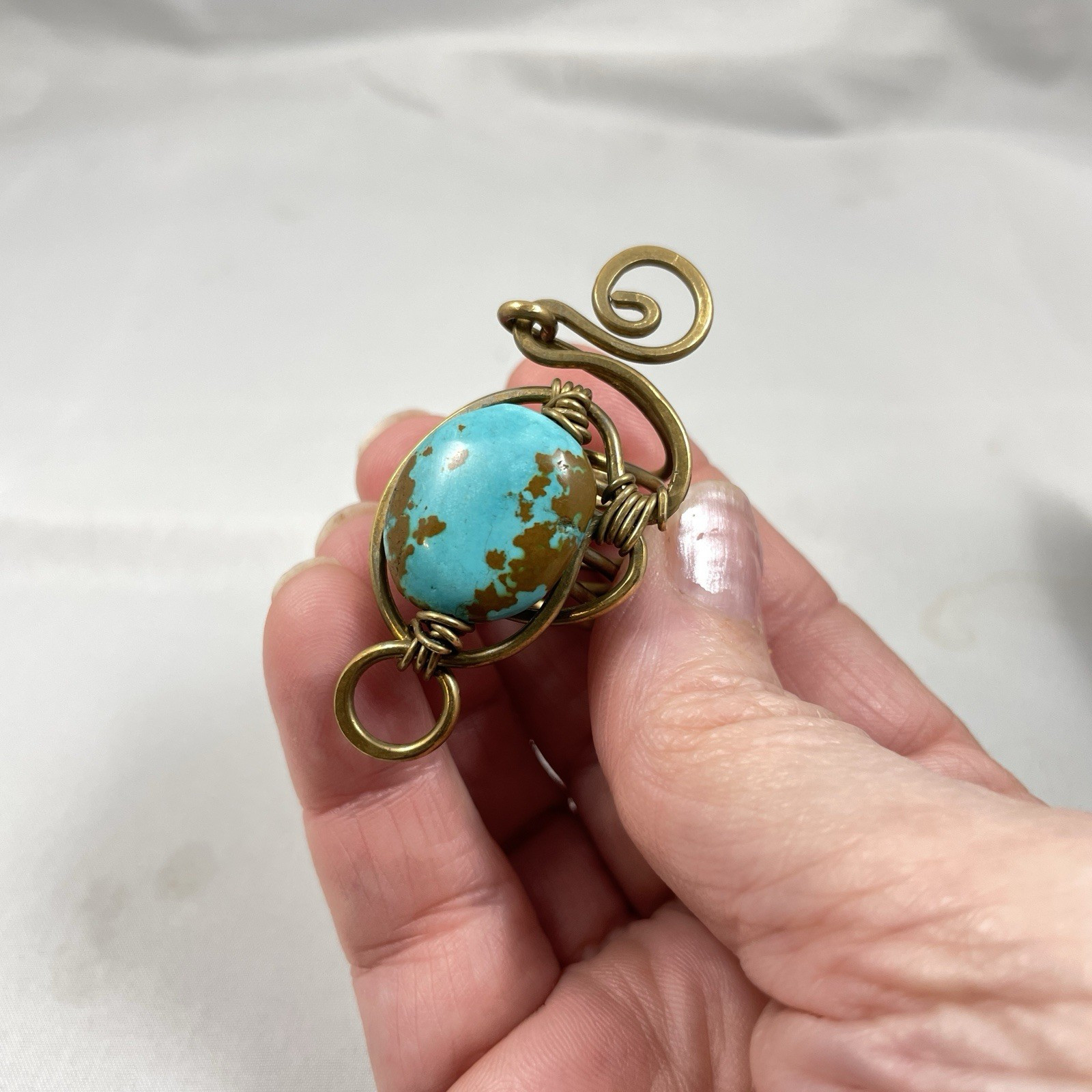 Artisan Cooper Wire Wrap Turquoise Statement Ring - Size 6
