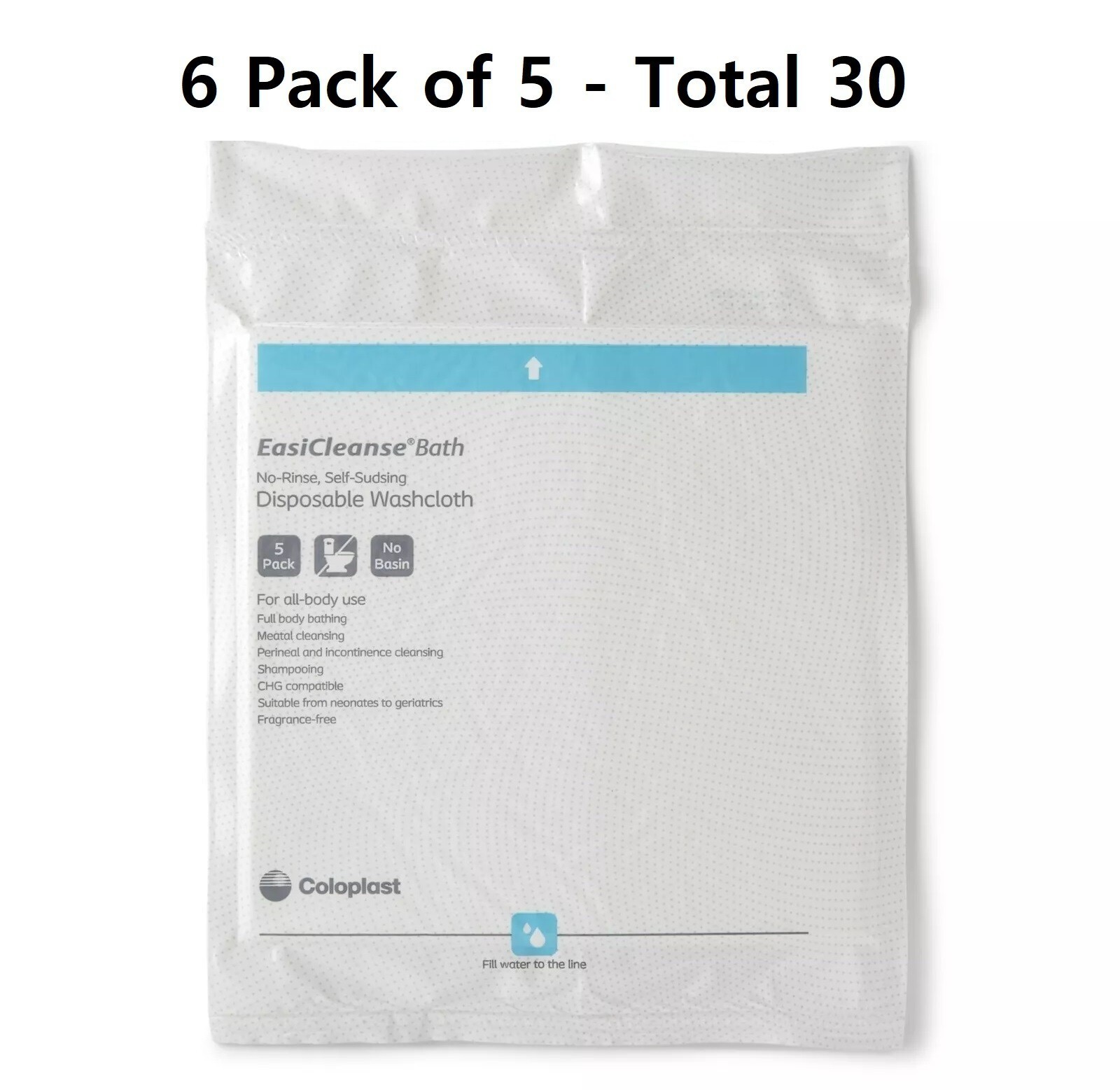 30 Coloplast EasiCleanse Disposable Bath Washcloth, 6 packs of 5 ea, 7056