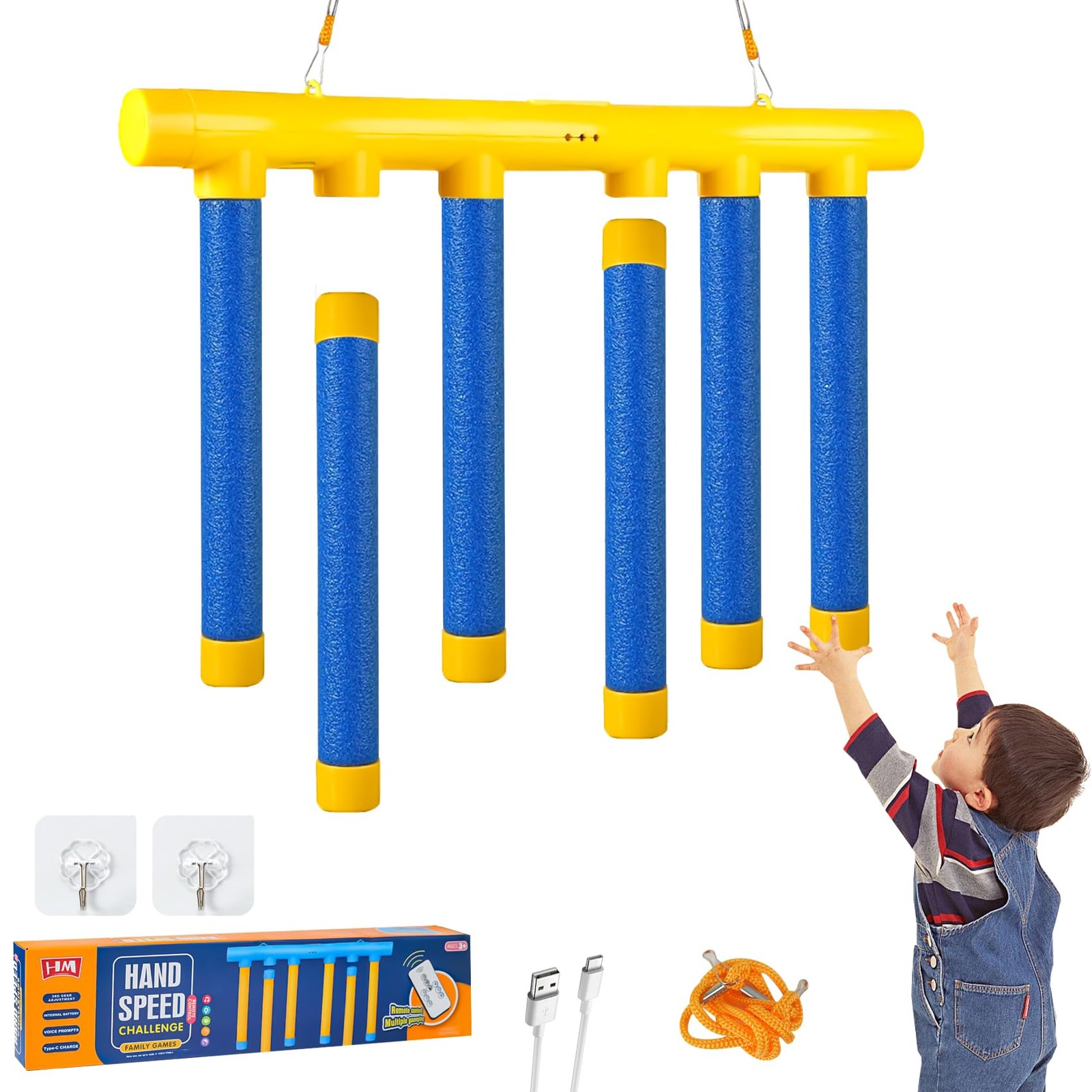 Reflex Drop Sticks Challenge Game - 3 Adjustable Speed Palm-sized, Blue