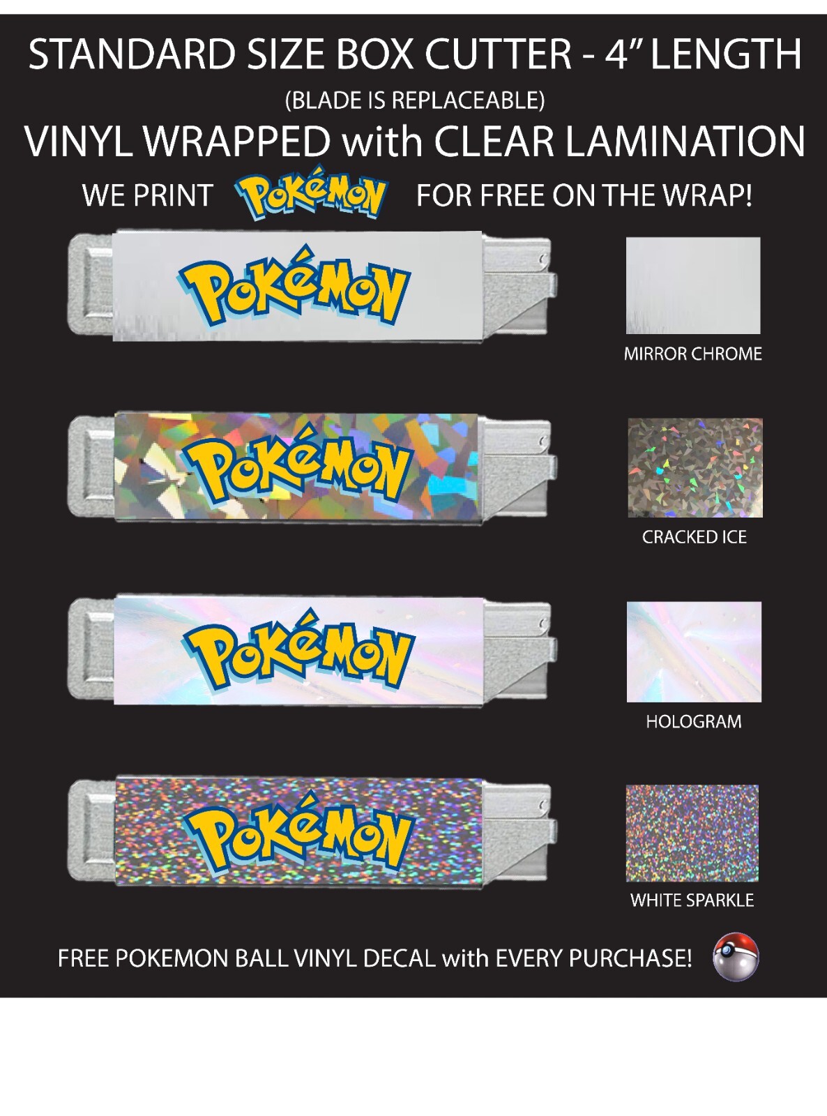 CUSTOM PRINTED BOX CUTTER POKEMON BOX CUTTER POKEMON CARDS  FREE POKEMON DECAL