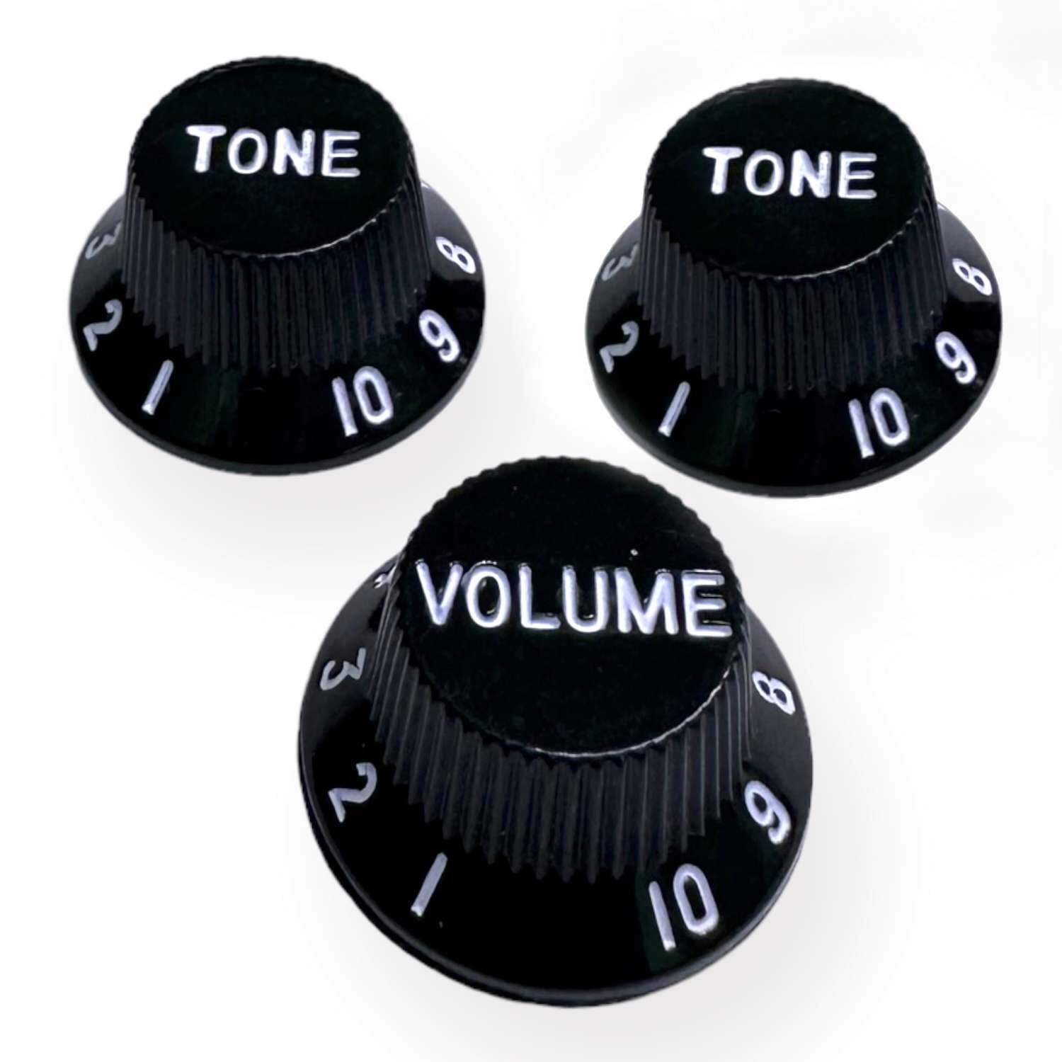 AxLabs Strat-Style Lefty Knob Kit (3) - Black w/ White Font