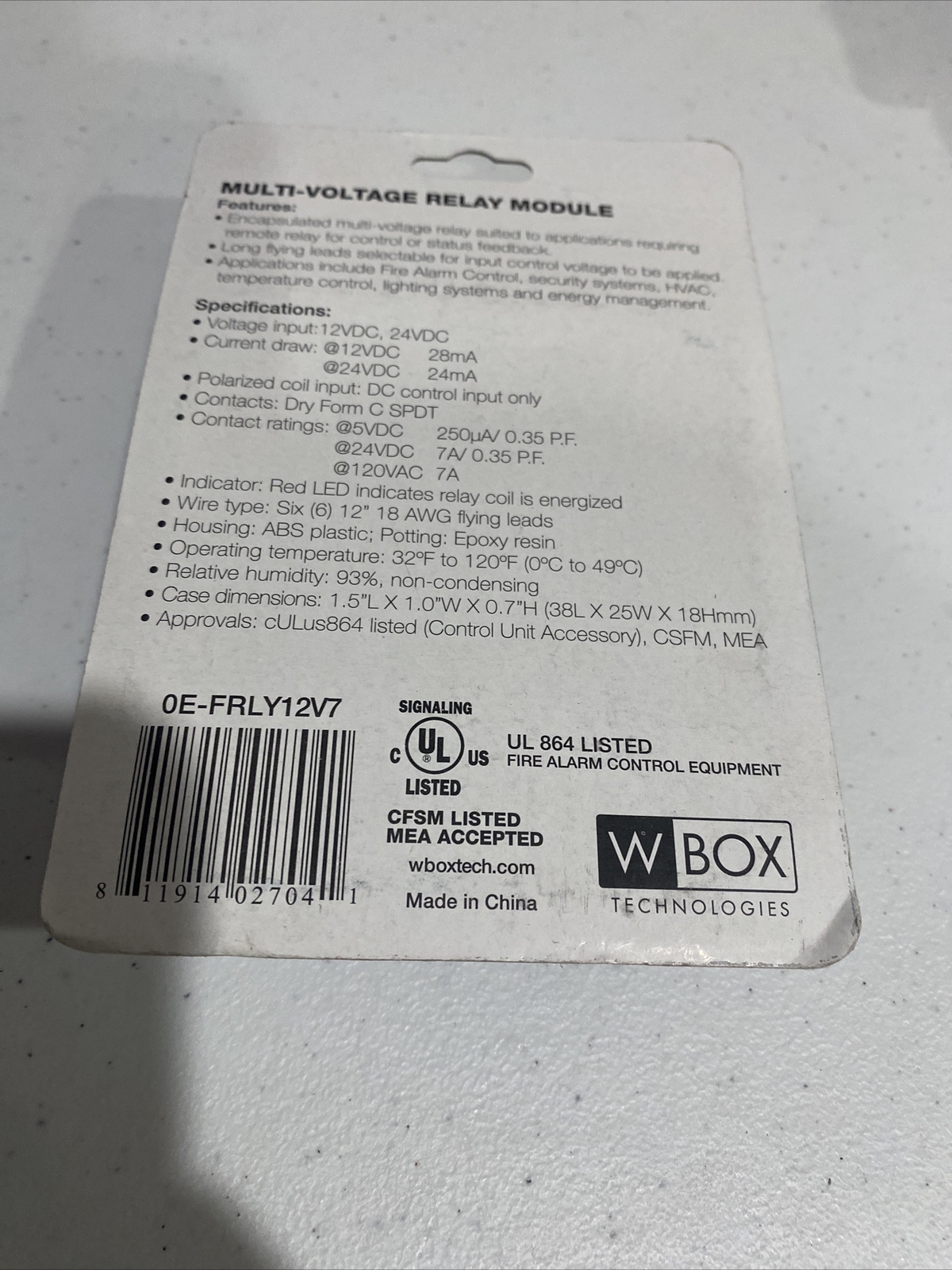 MULTI-VOLTAGE RELAY MODULE - OE-FRLY12V7 BY W BOX TECHNOLOGIES