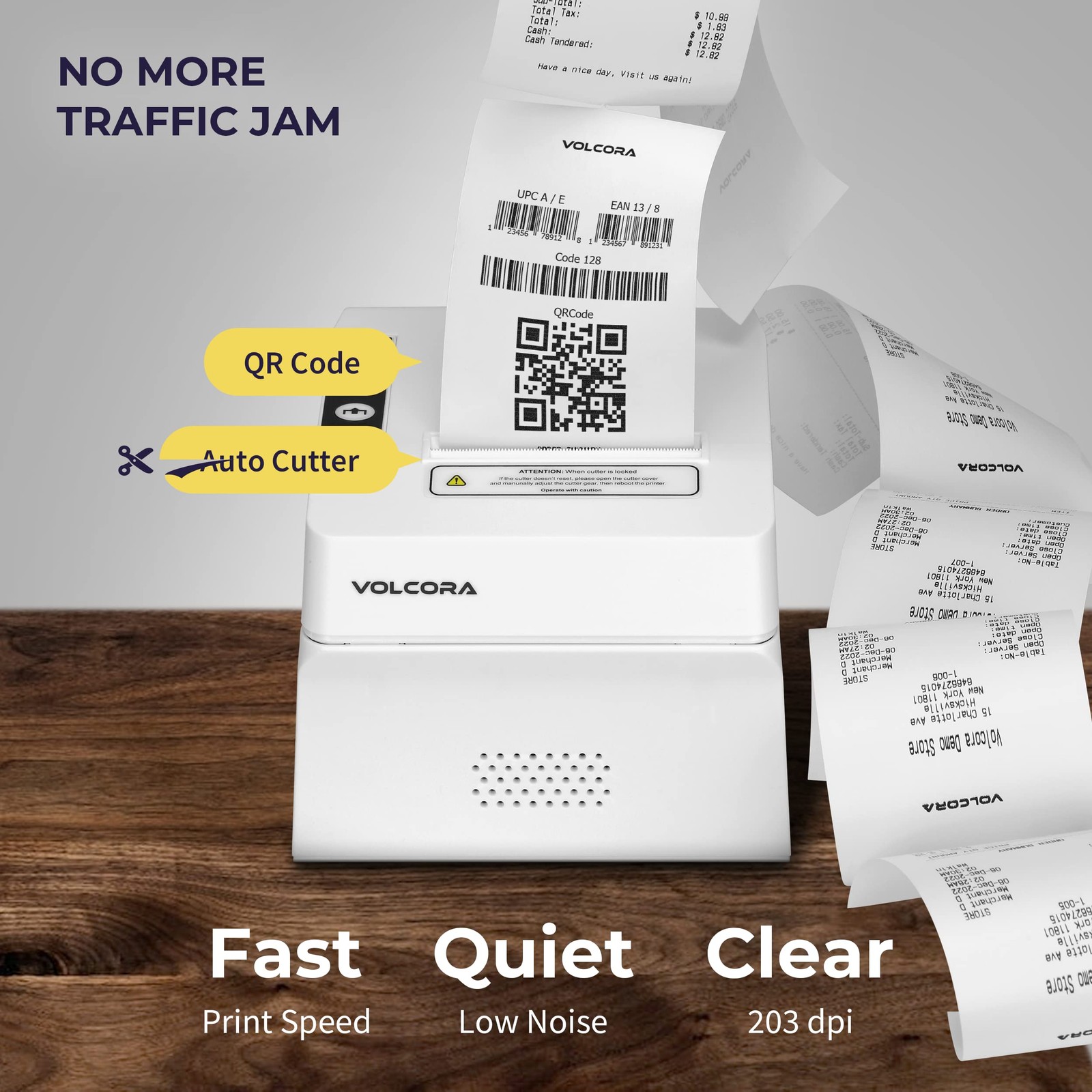 Volcora Thermal Receipt Printer, 80mm POS Printer w/Auto Cutter, White