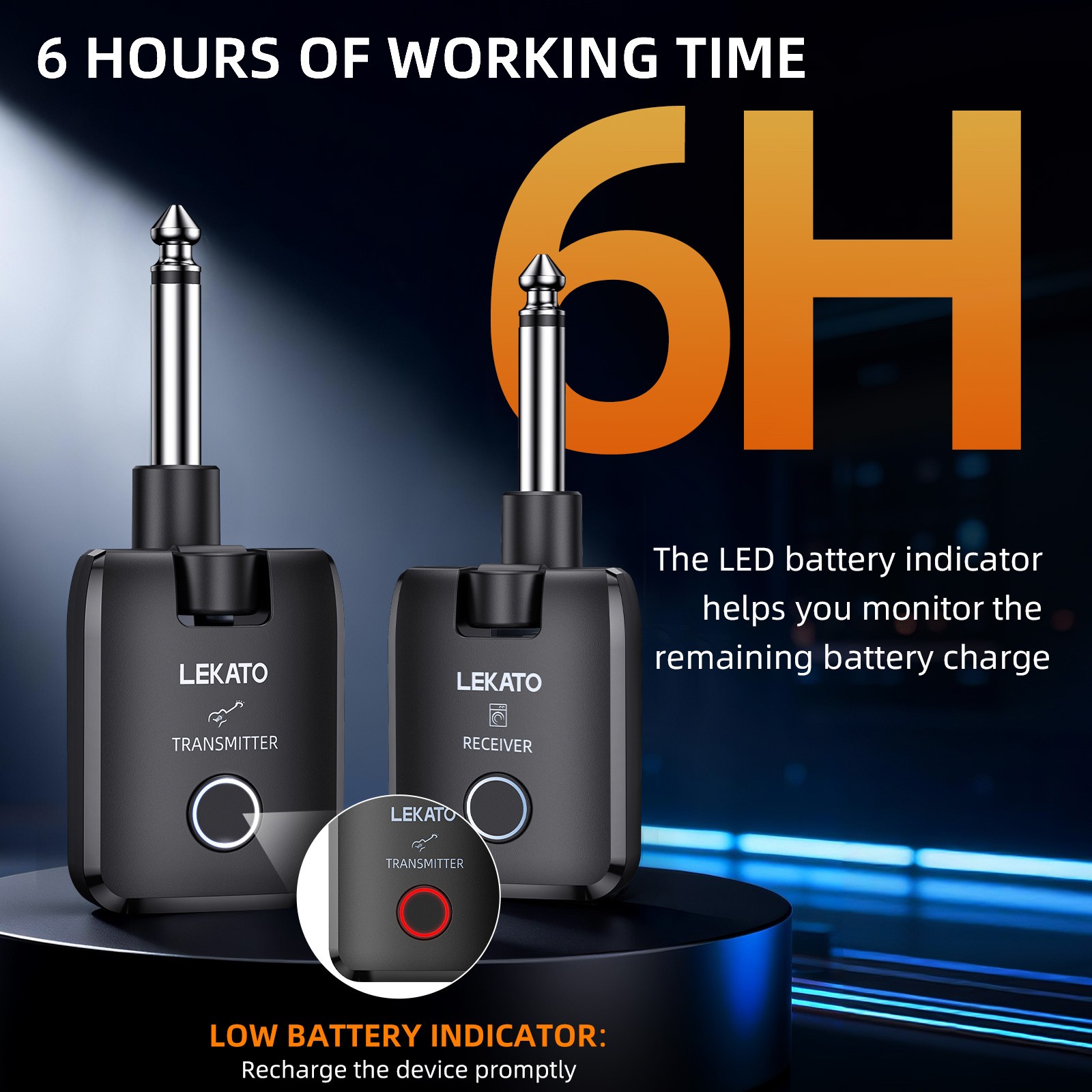 LEKATO Wireless Guitar System with Charging Case 2.4GHz Transmitter Receiver