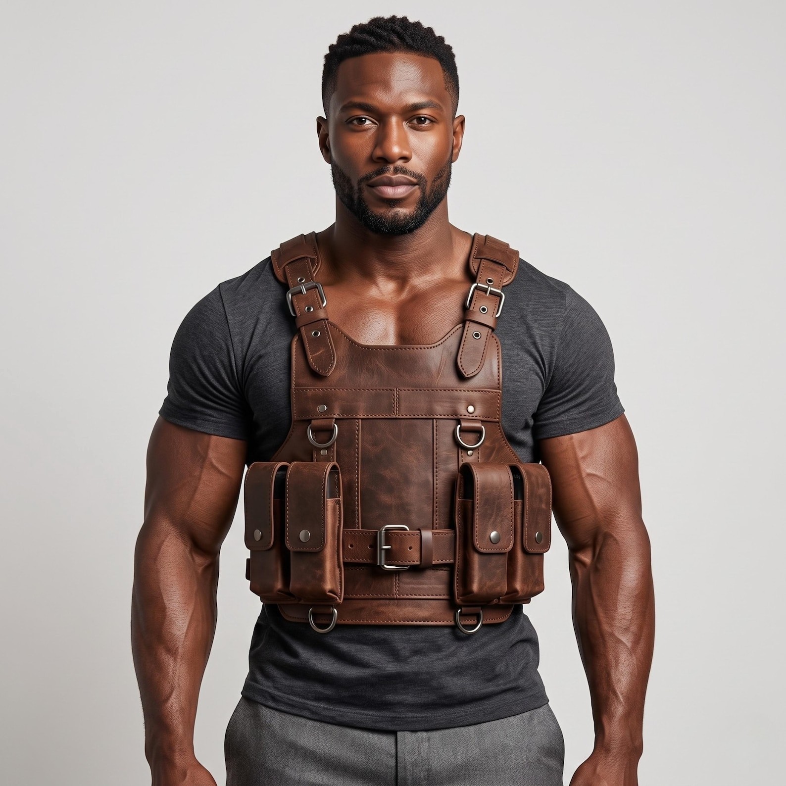 Handmade Leather Chest Rig Vest Tactical Shoulder Holster Phone Pouch Steampunk
