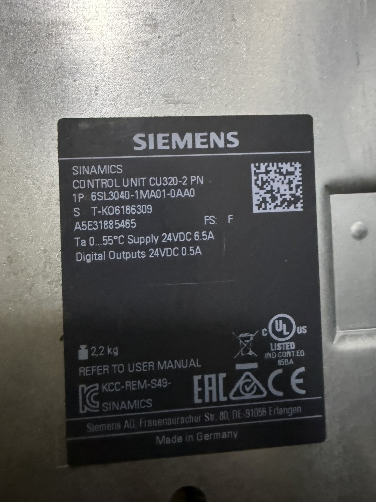 SIEMENS SINAMICS 6SL3040-1MA01-0AA0 CONTROL UNIT CU320-2PN