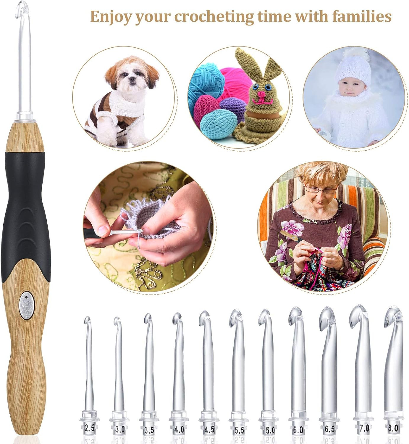 11 Sizes Lighted Crochet Hooks Set Rechargeable Crochet Hook Light up Hooks with