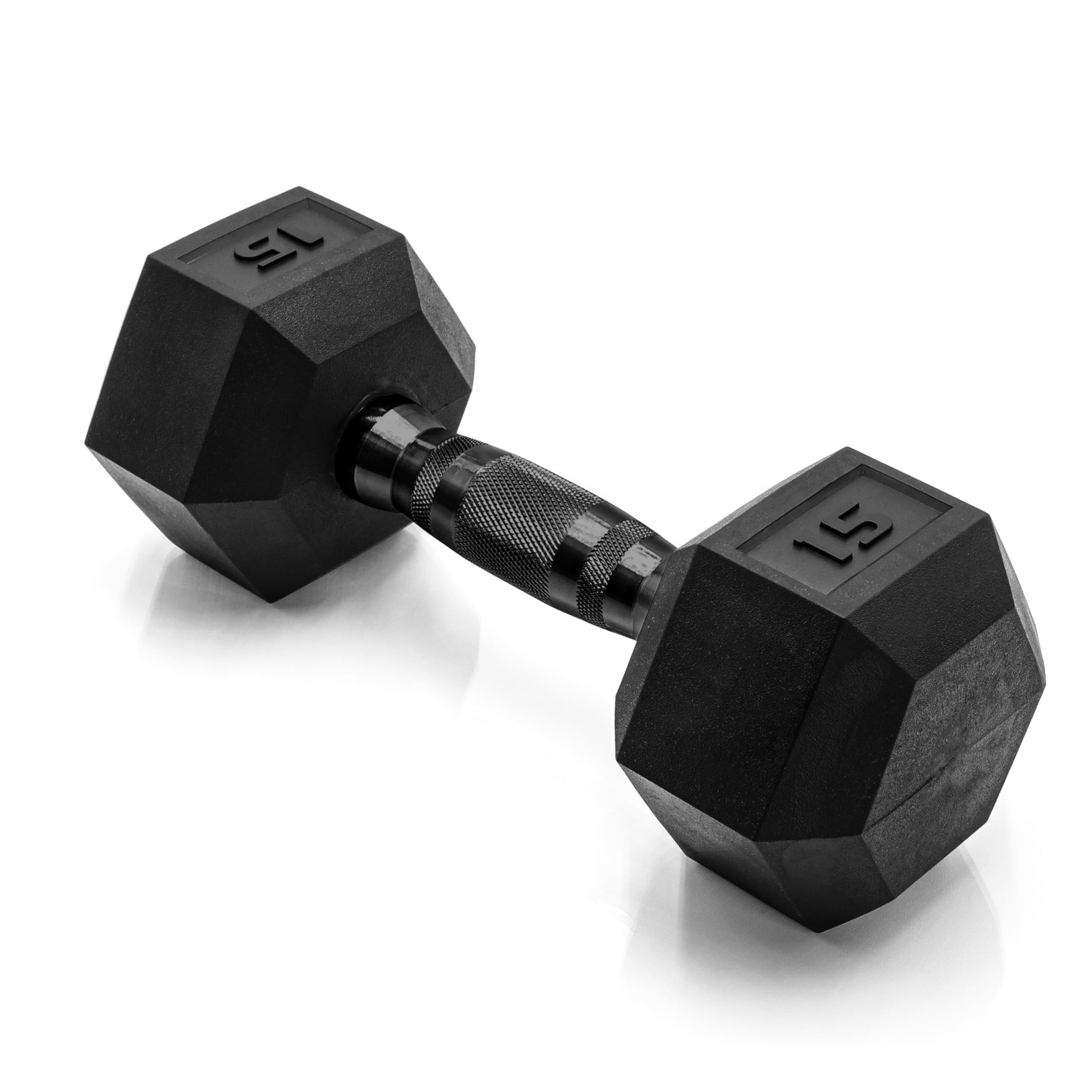 15 LB Rubber Coated Hex Dumbbell Hand Weight Single | Black Handle