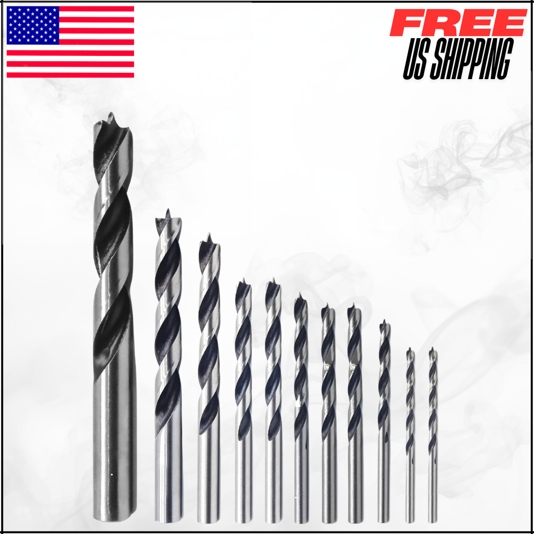 High Speed Steel HSS Woodworking Brad Point Drill Bit Set W/ Storage Case 11PC