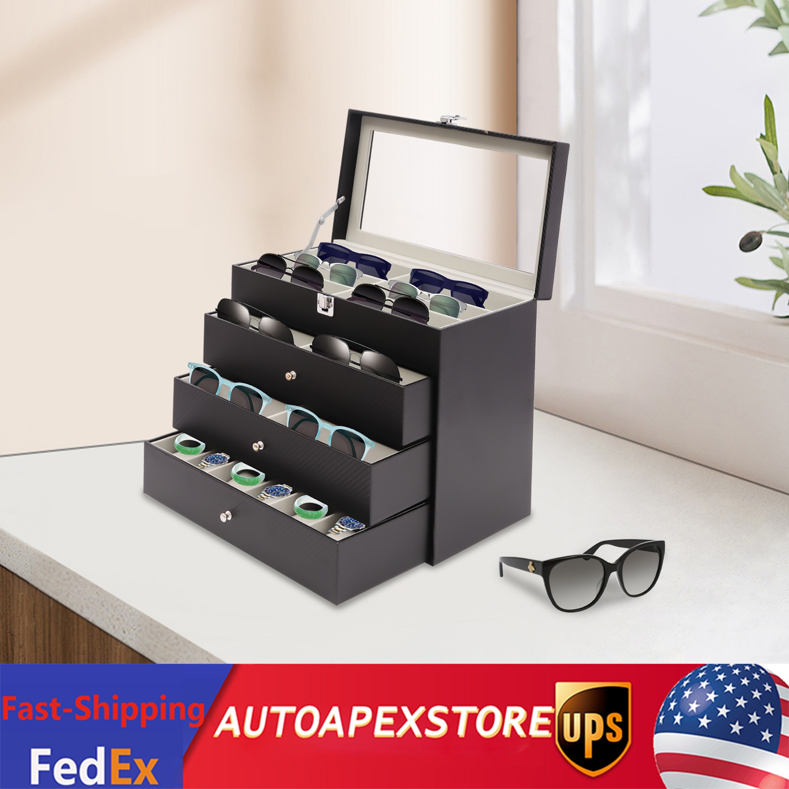 4 Layers Eyeglass Storage Display Box Sunglasses Glasses Holder Organizer Case
