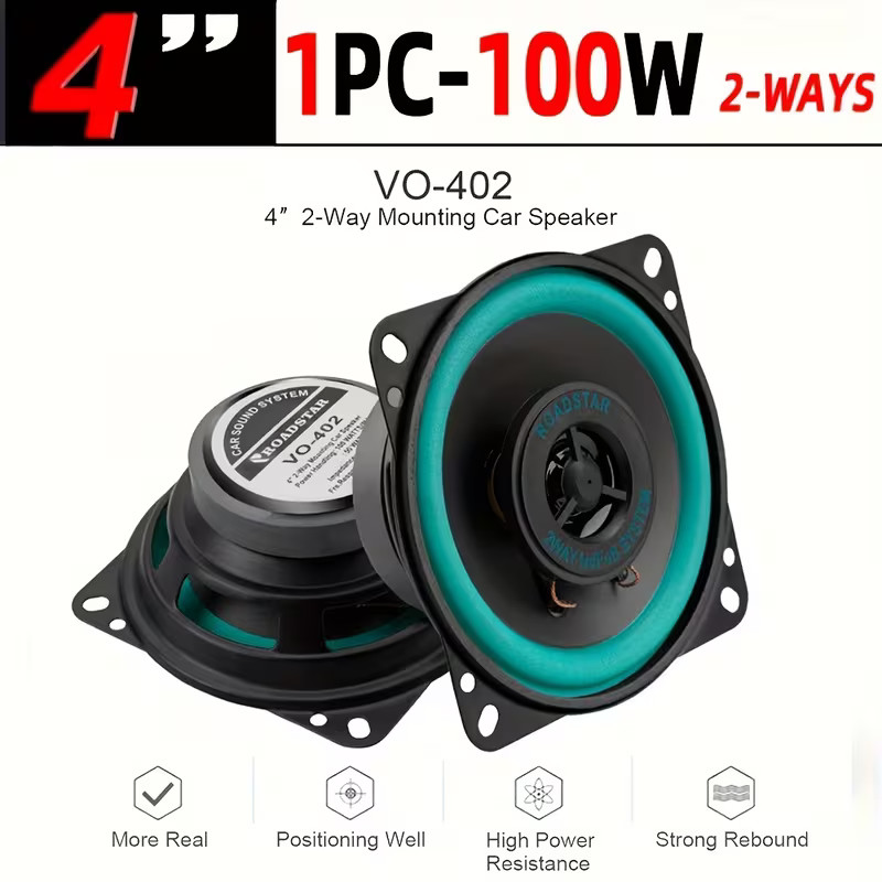 1PC 4-Inch 2 Way Car Audio Speakers 100W Door Coaxial Loudspeaker Stereo HIFI US
