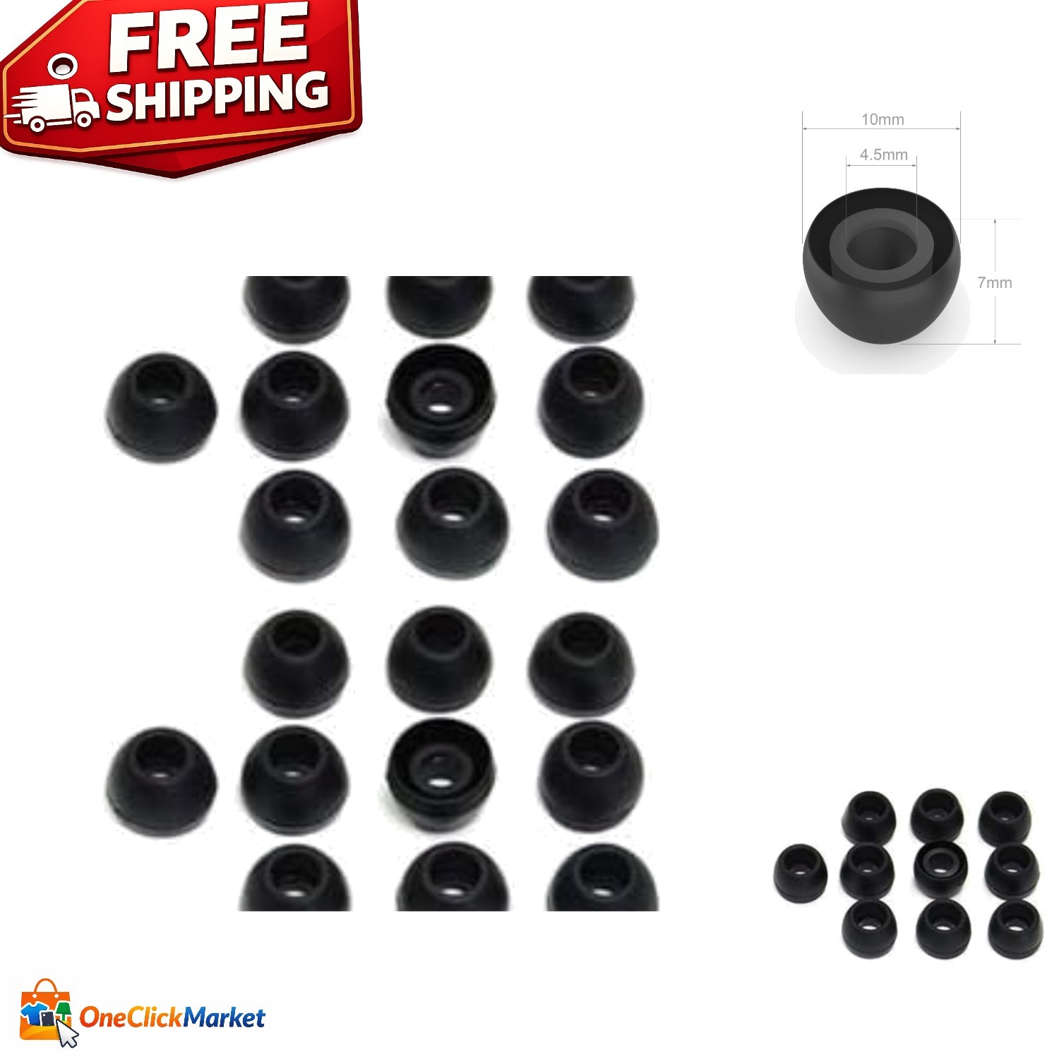 10 Pairs of Black Small Silicone Replacement Earbud Tips for Ultimate Comfort