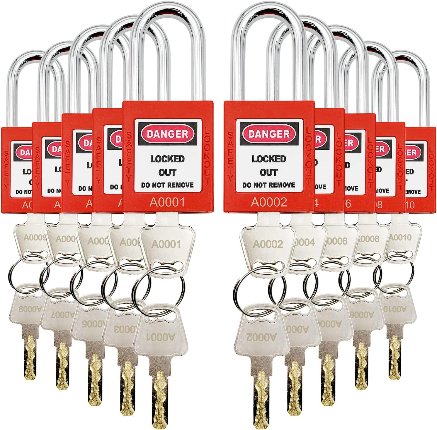 10 Keyed Different Lockout Tagout Lock - Loto Safe Padlocks for Lock Out Tag Out