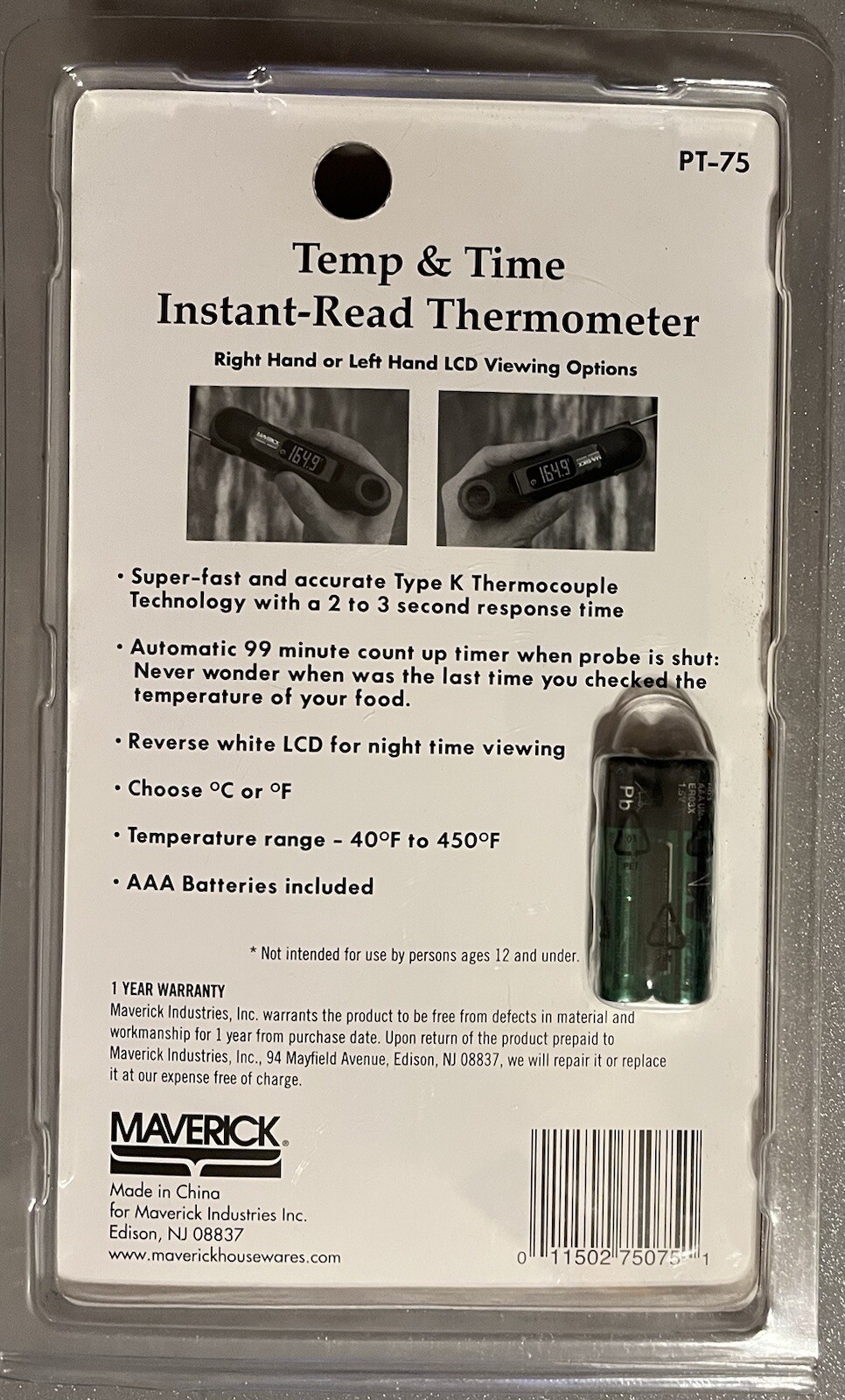 Maverick PT-75 Temp & Time Instant-Read Thermometer NEW/SEALED
