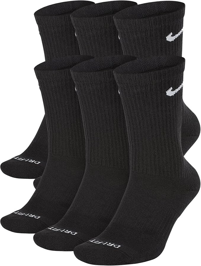 Nike Everyday Plus Cushion Drifit UNISEX Crew Socks, Size Large - Black/White