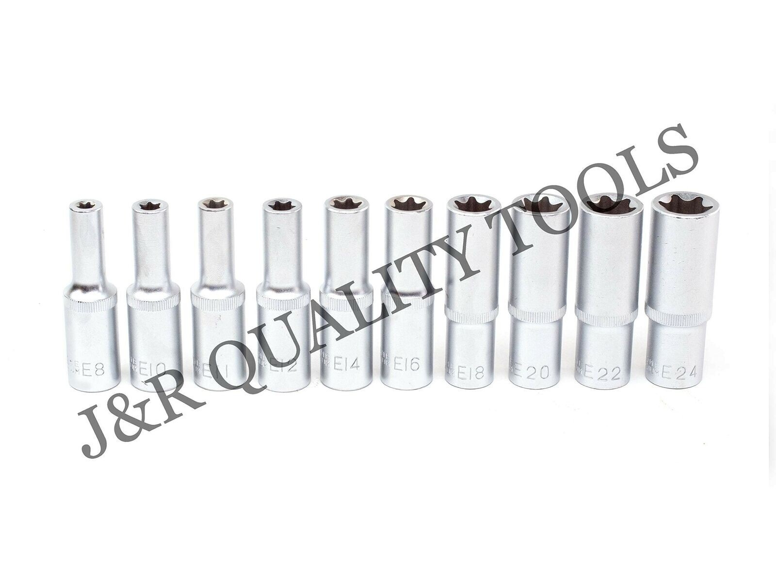 10pc 1/2" DR Female E Star Deep Socket Torx Auto Tool E8-E24 With Socket Holder