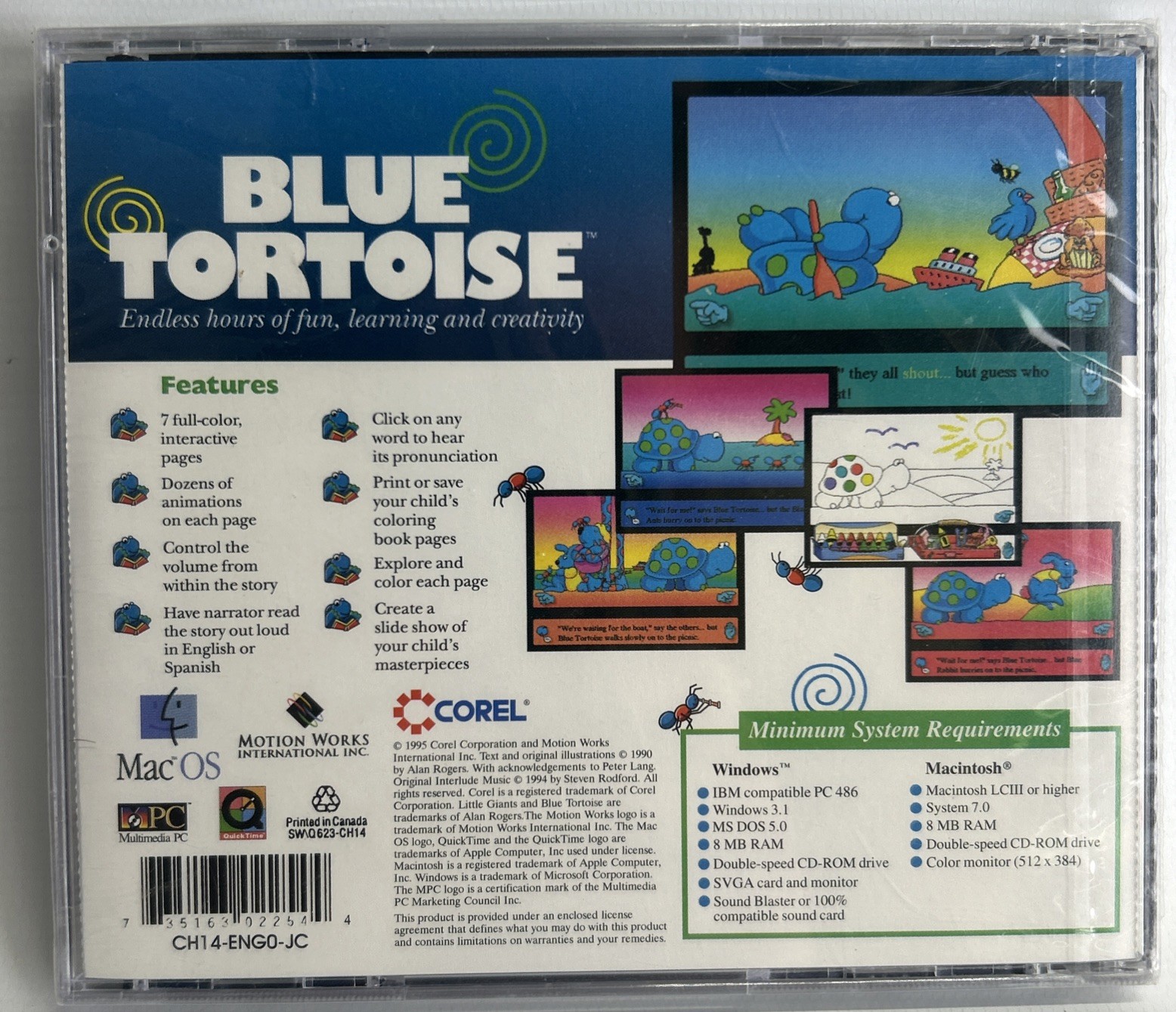 Blue Tortoise (Corel Software, 1995, CD-ROM) Children's Coloring Software - NEW