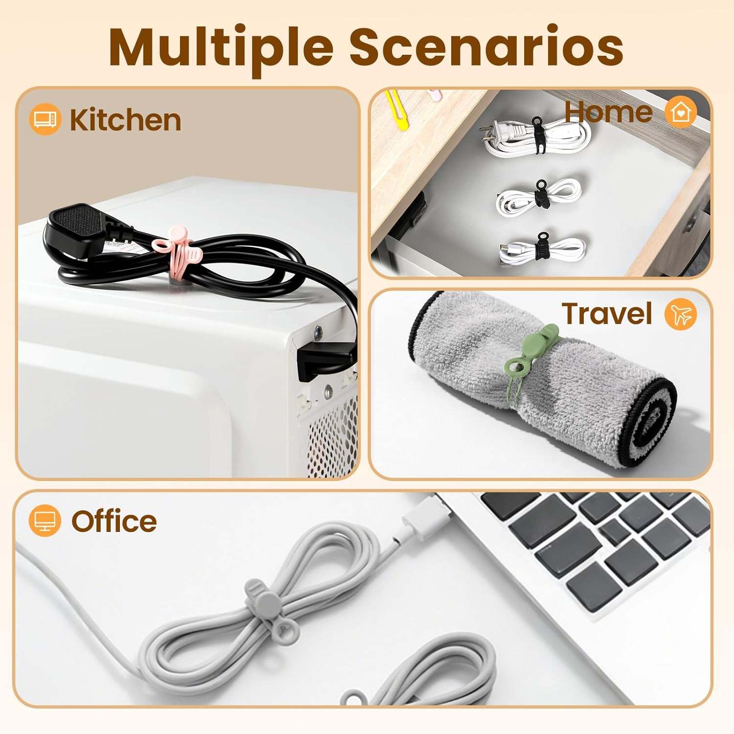 30 Pcs Silicone Cable Ties, Reusable Data Cable Organizer for Home Office | High