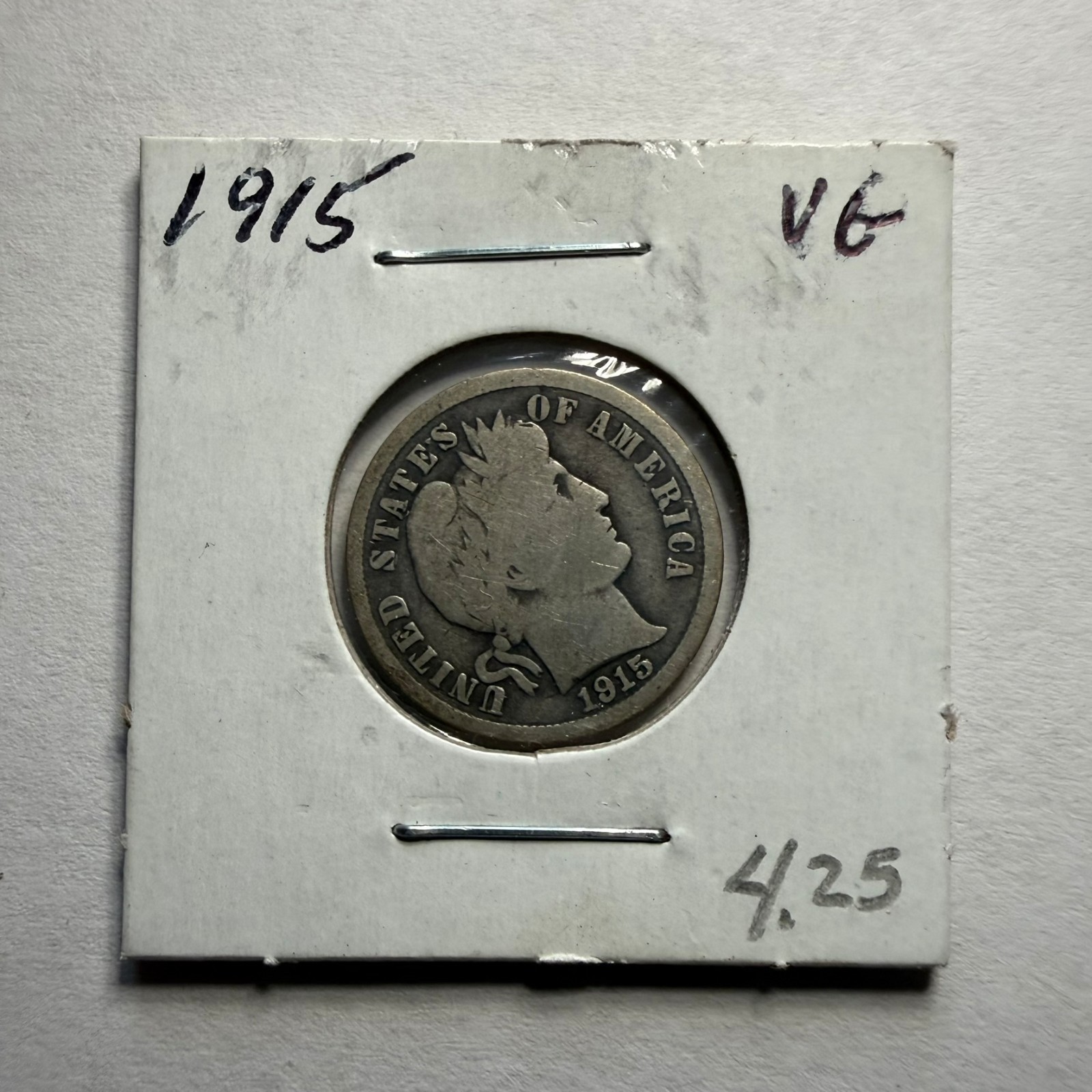 1915-P Barber Dime 10C SILVER - Very Good (VG)