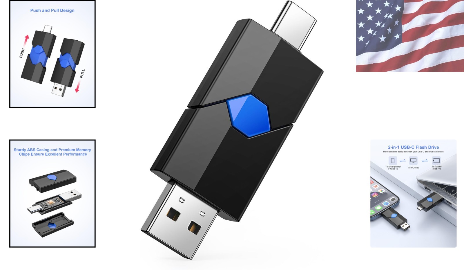 Versatile 64GB Type-C & USB-A Flash Drive: Reliable Dual Connector Memory Stick