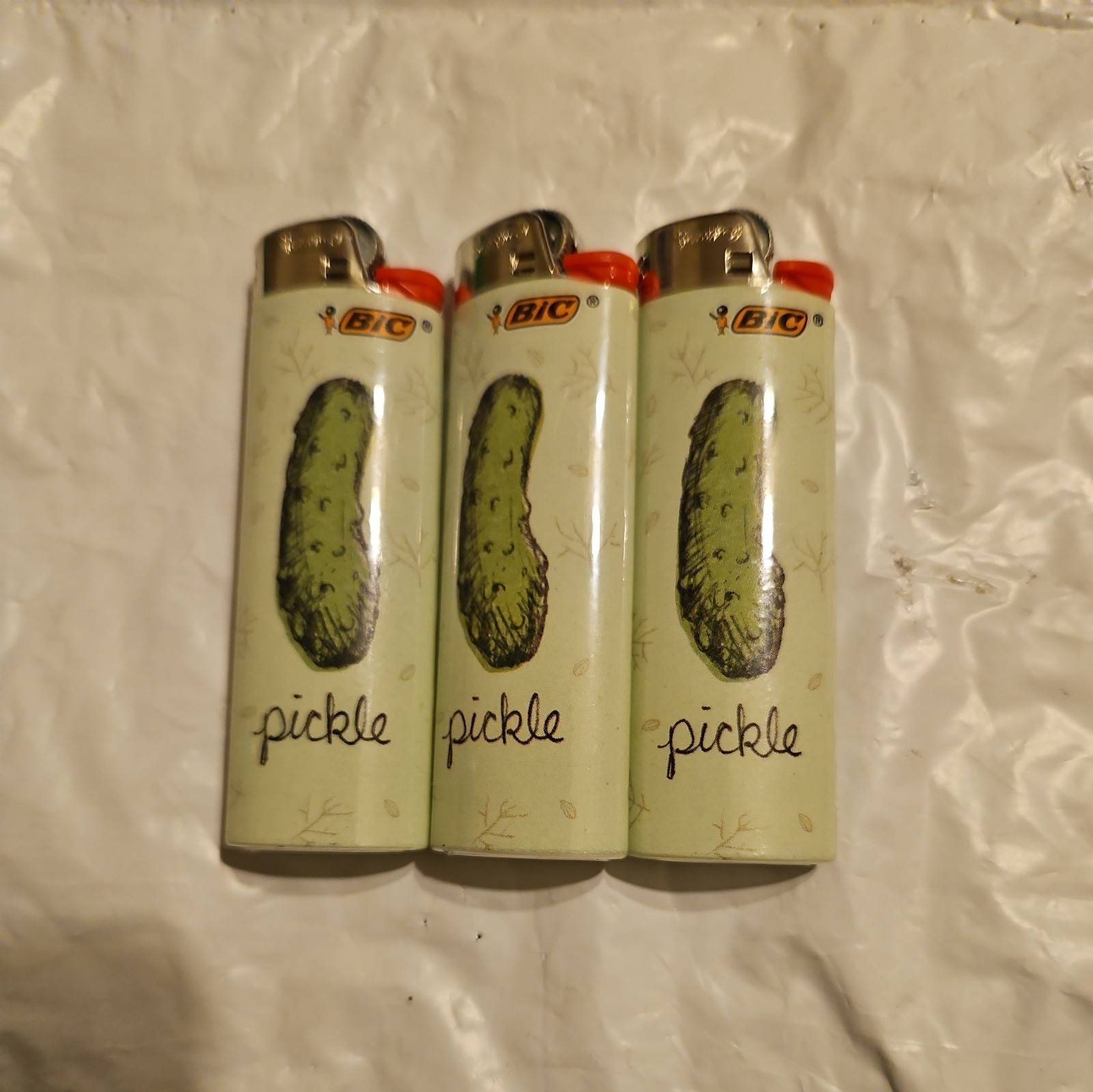 BIC Pickle Design Collectible Disposable Cigarette Lighters Set of 3 Green